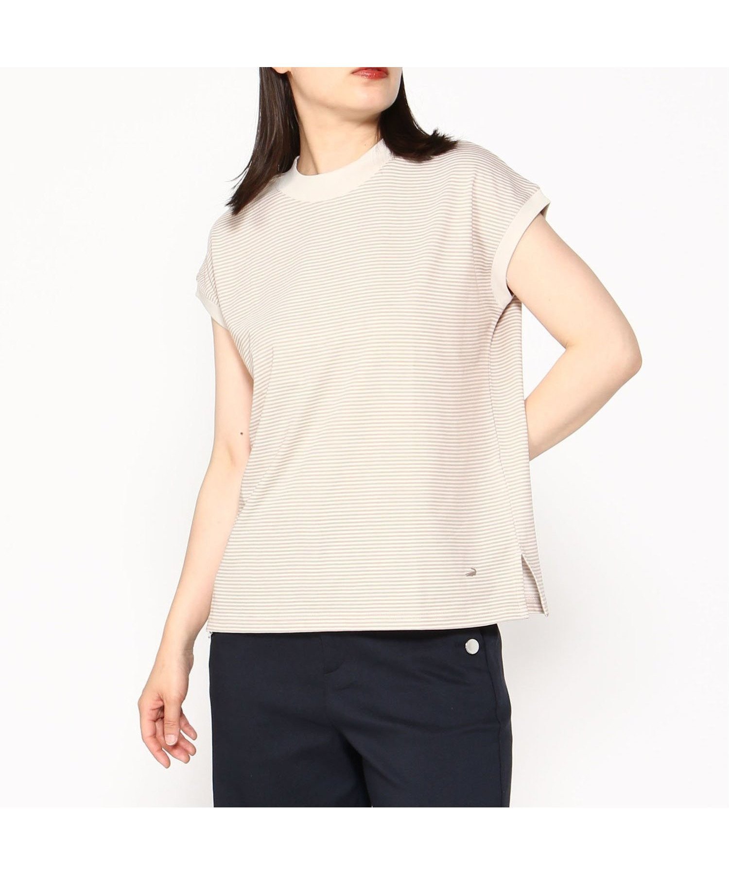 【クロコダイル/CROCODILE】のCROCODILE CODE/フレンチスリーブ Tシャツ インテリア・キッズ・メンズ・レディースファッション・服の通販 founy(ファニー) 　ファッション　Fashion　レディースファッション　Fashion for Women　トップス・カットソー　Cut & Sew Tops　シャツ・ブラウス・オフィスカジュアル　Elegant Blouses & Button-Ups　ロングTシャツ・Tシャツ　Longline T-Shirts & Tees　スリーブ　Sleeve, Long Sleeve / Short Sleeve　フレンチ　French, French Style　ボーダー　Border, Stripe　人気　Popular, Best Seller　半袖　Short Sleeve, Half Sleeve　無地　Plain, Solid Color　モカ|ID: prp329100004629253 ipo3291000000033284529