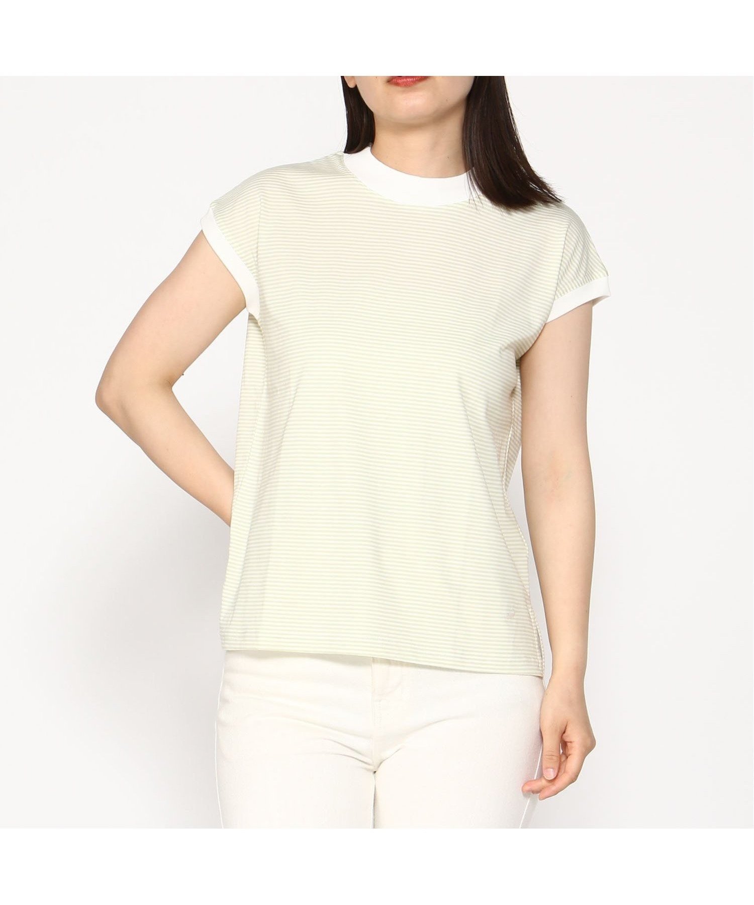 【クロコダイル/CROCODILE】のCROCODILE CODE/フレンチスリーブ Tシャツ インテリア・キッズ・メンズ・レディースファッション・服の通販 founy(ファニー) 　ファッション　Fashion　レディースファッション　Fashion for Women　トップス・カットソー　Cut & Sew Tops　シャツ・ブラウス・オフィスカジュアル　Elegant Blouses & Button-Ups　ロングTシャツ・Tシャツ　Longline T-Shirts & Tees　スリーブ　Sleeve, Long Sleeve / Short Sleeve　フレンチ　French, French Style　ボーダー　Border, Stripe　人気　Popular, Best Seller　半袖　Short Sleeve, Half Sleeve　無地　Plain, Solid Color　ライトグリーン|ID: prp329100004629253 ipo3291000000033284530