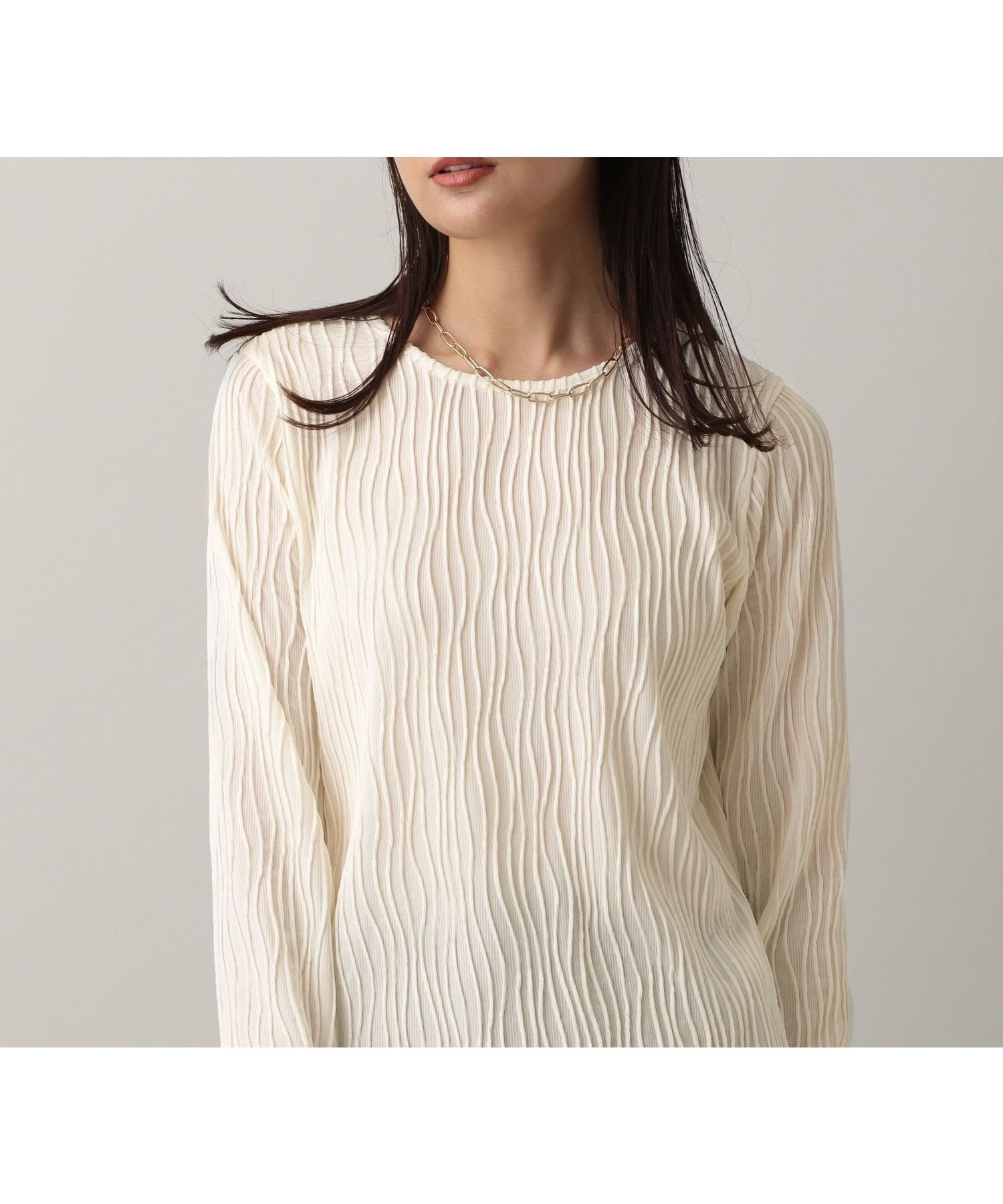 【グローバルワーク/GLOBAL WORK】のMATINEE LINE/ナミナミストライプ長袖プルオーバー/583880 インテリア・キッズ・メンズ・レディースファッション・服の通販 founy(ファニー) 　ファッション　Fashion　レディースファッション　Fashion for Women　トップス・カットソー　Cut & Sew Tops　カジュアルプルオーバー・ニットトップス　Pullovers & Knit Tops / Casual Pullovers　おすすめ　Recommended / Our Picks　カットソー　Cut and Sewn Top　ジャケット　Jacket, Outerwear　ストライプ　Stripe, Striped Pattern　ストレッチ　Stretch, Stretchy Fabric　フェミニン　Feminine, Girly　ボトム　Bottoms, Lower Wear　ロング　Long, Long-Length　半袖　Short Sleeve, Half Sleeve　長袖　Long Sleeve, Full Sleeve　アイボリー08|ID: prp329100004629262 ipo3291000000033458135