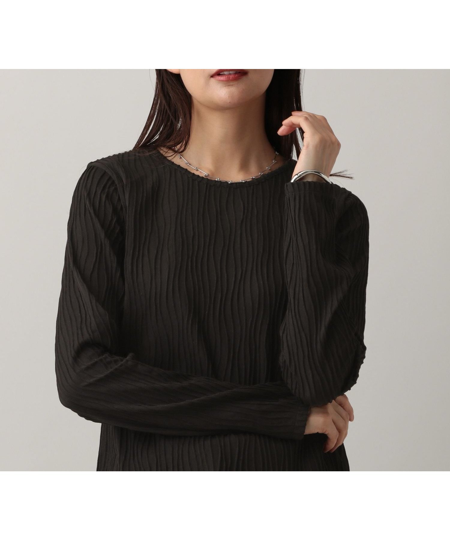 【グローバルワーク/GLOBAL WORK】のMATINEE LINE/ナミナミストライプ長袖プルオーバー/583880 インテリア・キッズ・メンズ・レディースファッション・服の通販 founy(ファニー) 　ファッション　Fashion　レディースファッション　Fashion for Women　トップス・カットソー　Cut & Sew Tops　カジュアルプルオーバー・ニットトップス　Pullovers & Knit Tops / Casual Pullovers　おすすめ　Recommended / Our Picks　カットソー　Cut and Sewn Top　ジャケット　Jacket, Outerwear　ストライプ　Stripe, Striped Pattern　ストレッチ　Stretch, Stretchy Fabric　フェミニン　Feminine, Girly　ボトム　Bottoms, Lower Wear　ロング　Long, Long-Length　半袖　Short Sleeve, Half Sleeve　長袖　Long Sleeve, Full Sleeve　ブラック09|ID: prp329100004629262 ipo3291000000033458136