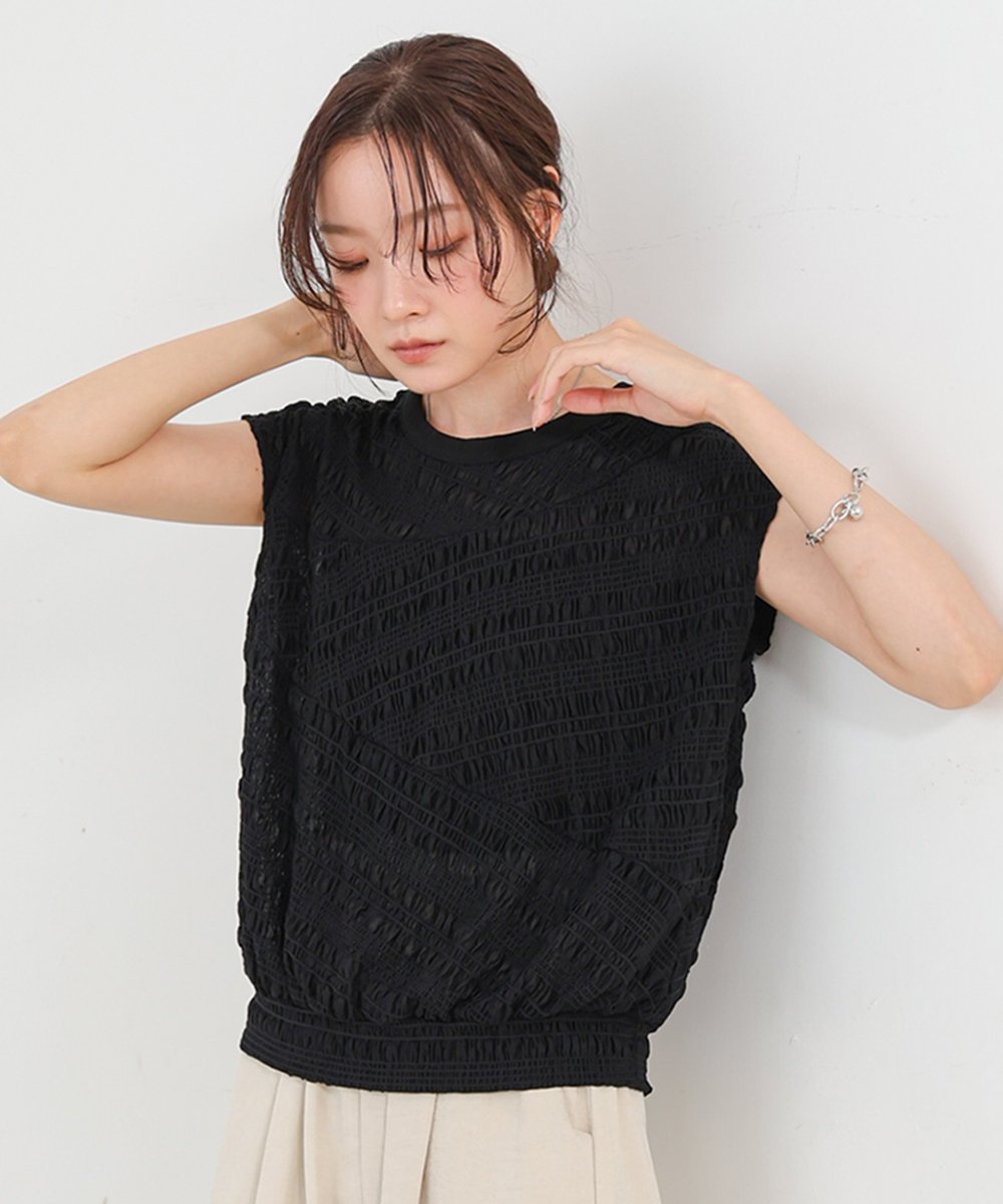 【バブ ブージュルード/Bab Bou Jeloud】のシャーリング切り替えトップス インテリア・キッズ・メンズ・レディースファッション・服の通販 founy(ファニー) 　ファッション　Fashion　レディースファッション　Fashion for Women　トップス・カットソー　Cut & Sew Tops　シャーリング　Shirring, Ruched　スラックス　Slacks, Dress Pants　デニム　Denim, Jeans Material　リラックス　Relax, Relaxed Fit　ロング　Long, Long-Length　エレガント 上品　Elegant　切替　Switching, Contrast Panel　BLACK|ID: prp329100004629316 ipo3291000000033285072