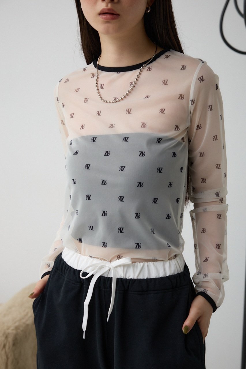 【アズール バイ マウジー/AZUL by moussy】のロゴシアートップス インテリア・キッズ・メンズ・レディースファッション・服の通販 founy(ファニー) 　ファッション　Fashion　レディースファッション　Fashion for Women　トップス・カットソー　Cut & Sew Tops　2024年　2024　2024-2025秋冬・A/W　Autumn/Winter 2024–25 AW24–25　おすすめ　Recommended / Our Picks　インナー　Innerwear　シアー　Sheer, See-Through　トレンド　Trend, Trending Now　パイピング　Piping, Trim Design　プリント　Print, Printed Pattern　A/W・秋冬　Autumn/Winter　BEG|ID: prp329100004629324 ipo3291000000033285184