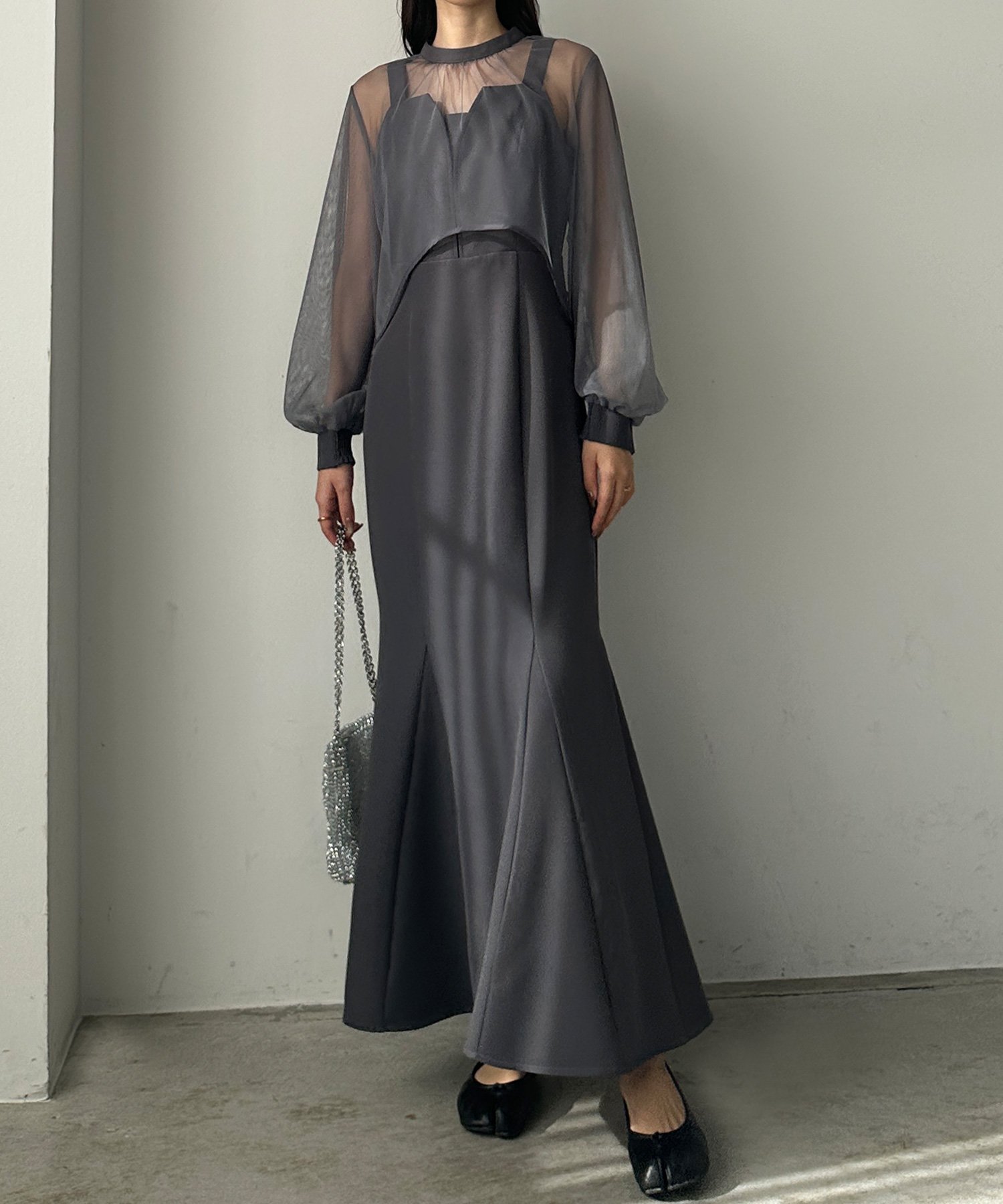 【ジュノア/JUNOAH】のLouere チュールボレロ+マーメイドワンピースSET インテリア・キッズ・メンズ・レディースファッション・服の通販 founy(ファニー) 　ファッション　Fashion　レディースファッション　Fashion for Women　アウター　Coat / Outerwear Collection　ボレロ・ショート丈ジャケット / ドレス羽織りに　Boleros & Short Jackets　ボレロ　Bolero, Short Cardigan　マーメイド　Mermaid, Fishtail Silhouette　グレー|ID: prp329100004629537 ipo3291000000033587286