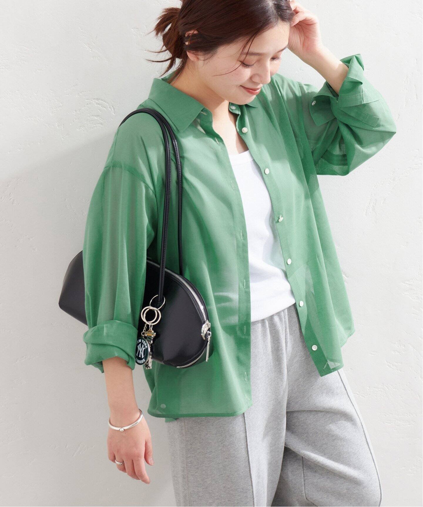 【ジャーナルスタンダード/JOURNAL STANDARD】の2WAYシアービッグシャツ インテリア・キッズ・メンズ・レディースファッション・服の通販 founy(ファニー) 　ファッション　Fashion　レディースファッション　Fashion for Women　トップス・カットソー　Cut & Sew Tops　シャツ・ブラウス・オフィスカジュアル　Elegant Blouses & Button-Ups　2025年　2025　2025春夏・S/S　Spring/Summer 2025 SS25　シアー　Sheer, See-Through　ビッグ　Big, Oversized　グリーン|ID: prp329100004629547 ipo3291000000033290448
