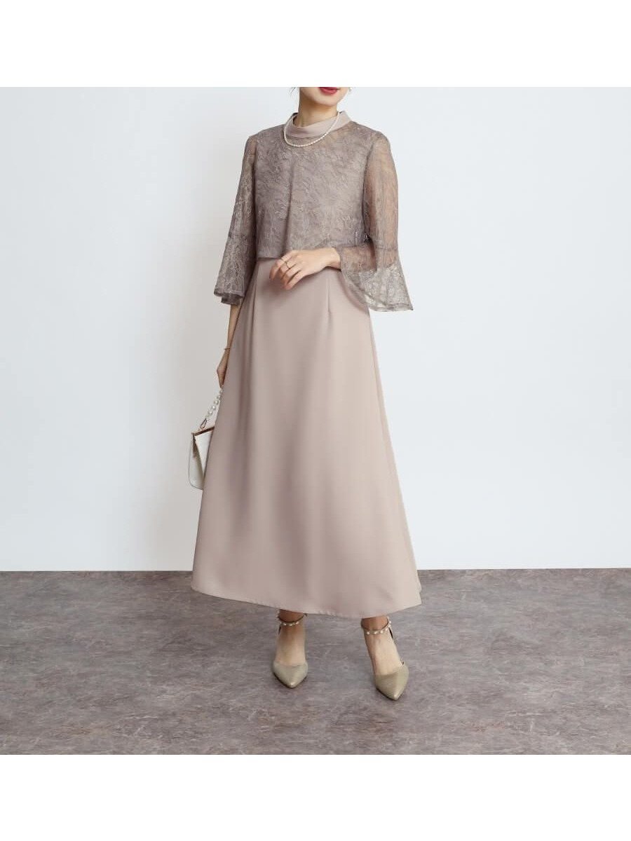 【ヴァン/Vin】のケープライクレースワンピース インテリア・キッズ・メンズ・レディースファッション・服の通販 founy(ファニー) 　ファッション　Fashion　レディースファッション　Fashion for Women　ワンピース　Dresses　シンプル　Simple, Minimal　ドレス　Dress, One-Piece　フレア　Flare, Flared　ボレロ　Bolero, Short Cardigan　レース　Lace, Lace Fabric　エレガント 上品　Elegant　定番　Standard, Basic Item　ピンク|ID: prp329100004629586 ipo3291000000033291304