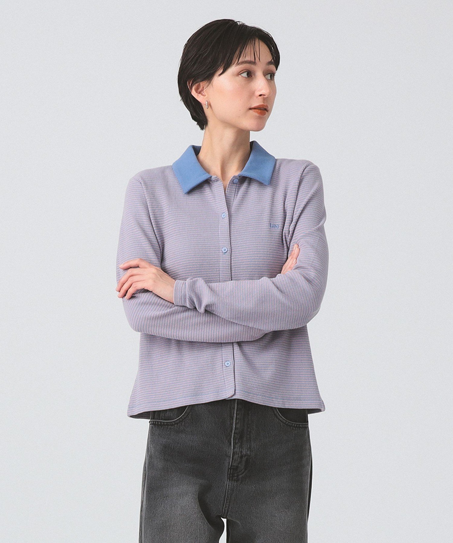 【ビームス ウイメン/BEAMS】の【ワッフル/リー/洗濯可/25AW】Lee / BORDER WAFFLE SHIRTS インテリア・キッズ・メンズ・レディースファッション・服の通販 founy(ファニー) 　ファッション　Fashion　レディースファッション　Fashion for Women　トップス・カットソー　Cut & Sew Tops　シャツ・ブラウス・オフィスカジュアル　Elegant Blouses & Button-Ups　インナー　Innerwear　ボーダー　Border, Stripe　ワッフル　Waffle, Waffle Knit　エレガント 上品　Elegant　PINK/BLUE|ID: prp329100004629625 ipo3291000000033582228