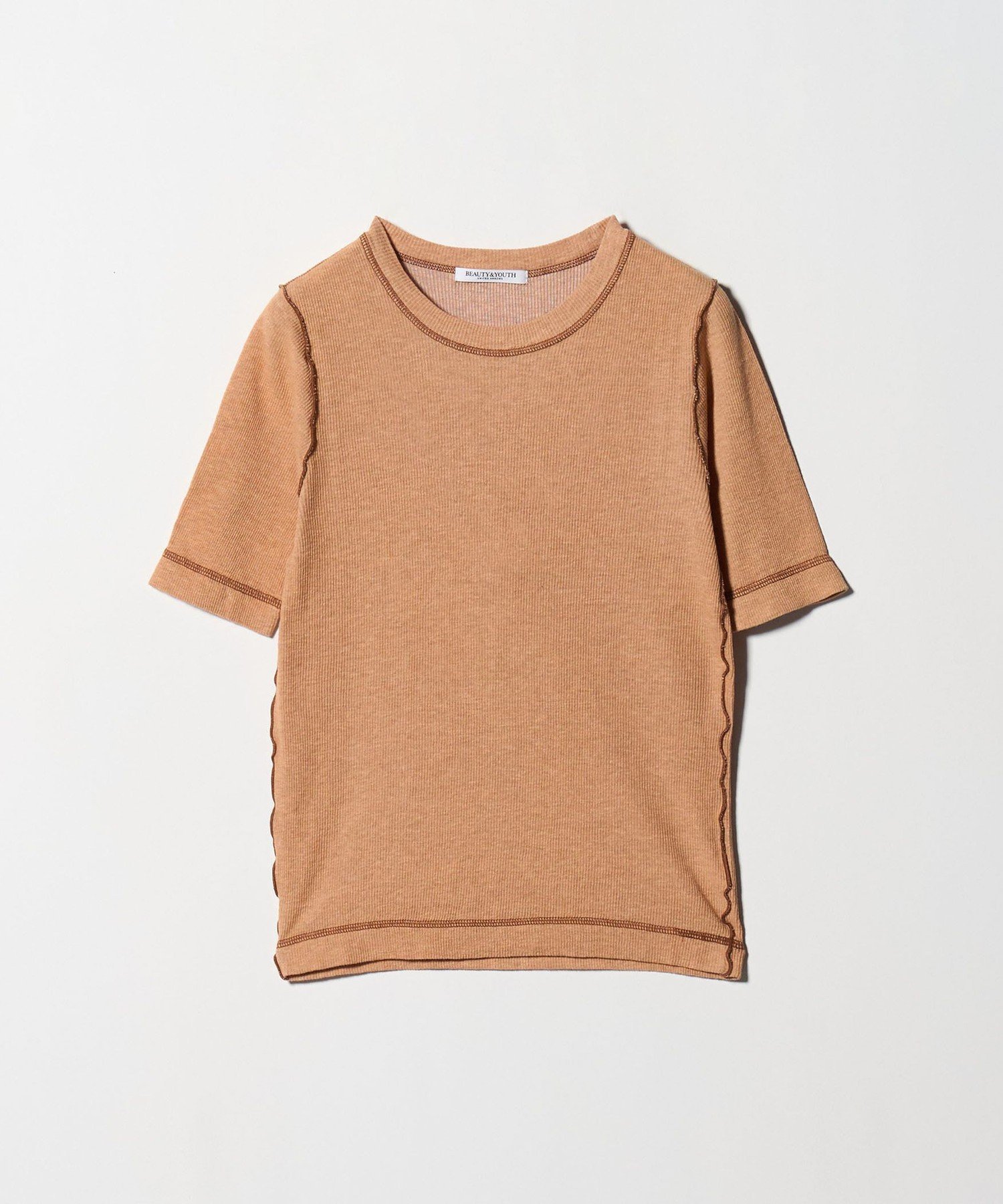 【ビューティ&ユース ユナイテッドアローズ/BEAUTY&YOUTH / UNITED ARROWS】のコットンリバーテレコ ハーフスリーブカットソー インテリア・キッズ・メンズ・レディースファッション・服の通販 founy(ファニー) 　ファッション　Fashion　レディースファッション　Fashion for Women　トップス・カットソー　Cut & Sew Tops　カットソー・ベーシックTシャツ　Cut-and-Sewn Tops / Stretch Tees & Basics　インナー　Innerwear　オレンジ　Orange　シンプル　Simple, Minimal　テレコ　Ribbed, Rib Stitch　トレンド　Trend, Trending Now　バランス　Balance, Style Balance　ボトム　Bottoms, Lower Wear　半袖　Short Sleeve, Half Sleeve　羽織　Haori, Light Jacket　おすすめ　Recommended / Our Picks　ORANGE|ID: prp329100004629635 ipo3291000000033292045