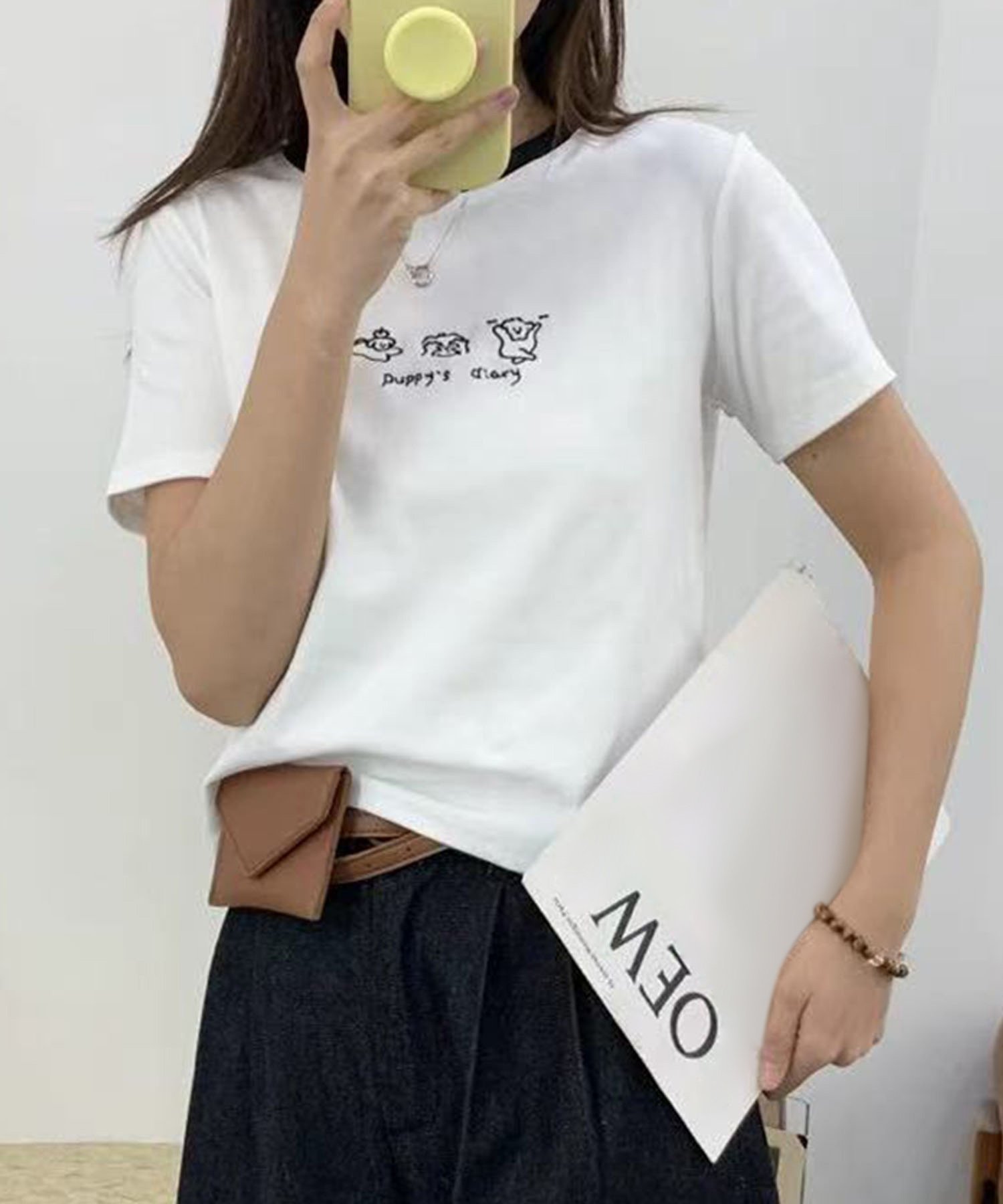【アイモハ/aimoha】のaimoha -select-/ワンポイントイラストロゴTシャツ インテリア・キッズ・メンズ・レディースファッション・服の通販 founy(ファニー) 　ファッション　Fashion　レディースファッション　Fashion for Women　トップス・カットソー　Cut & Sew Tops　シャツ・ブラウス・オフィスカジュアル　Elegant Blouses & Button-Ups　ロングTシャツ・Tシャツ　Longline T-Shirts & Tees　イラスト　Illustration　シンプル　Simple, Minimal　デニム　Denim, Jeans Material　パイピング　Piping, Trim Design　フロント　Front, Front Design　ホワイト|ID: prp329100004629655 ipo3291000000033292365