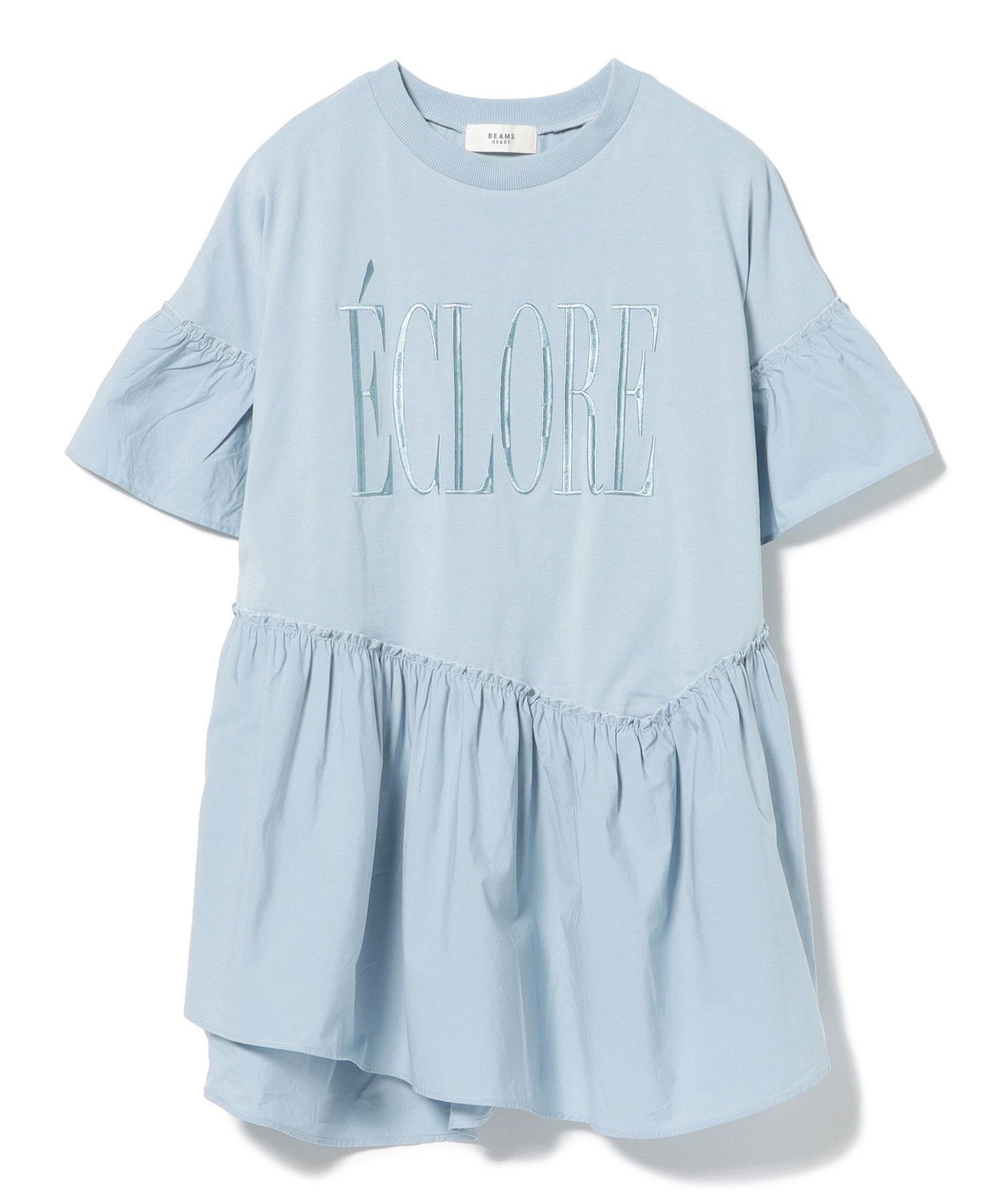 【ビームス ハート/BEAMS HEART】の異素材 刺繍 ロゴ Tシャツ インテリア・キッズ・メンズ・レディースファッション・服の通販 founy(ファニー) 　ファッション　Fashion　レディースファッション　Fashion for Women　トップス・カットソー　Cut & Sew Tops　シャツ・ブラウス・オフィスカジュアル　Elegant Blouses & Button-Ups　ロングTシャツ・Tシャツ　Longline T-Shirts & Tees　アシンメトリー　Asymmetrical Style　カットソー　Cut and Sewn Top　サンダル　Sandals, Summer Shoes　シンプル　Simple, Minimal　スニーカー　Sneakers, Trainers　デニム　Denim, Jeans Material　ドッキング　Docking, Mixed Material　バランス　Balance, Style Balance　ロング　Long, Long-Length　SAX|ID: prp329100004629692 ipo3291000000033605635