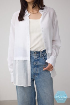 【アズール バイ マウジー/AZUL by moussy】のC/T冷感 切替シアーデザインシャツ 人気、トレンドファッション・服の通販 founy(ファニー) ファッション Fashion レディースファッション Fashion for Women トップス・カットソー Cut & Sew Tops シャツ・ブラウス・オフィスカジュアル Elegant Blouses & Button-Ups シアー Sheer, See-Through スラックス Slacks, Dress Pants ドッキング Docking, Mixed Material 切替 Switching, Contrast Panel 夏 Summer |ID:prp329100004629712