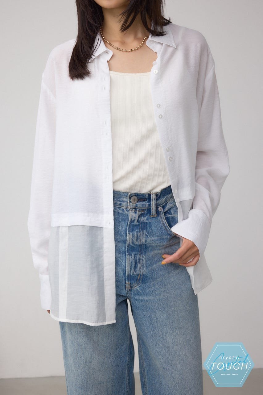 【アズール バイ マウジー/AZUL by moussy】のC/T冷感 切替シアーデザインシャツ インテリア・キッズ・メンズ・レディースファッション・服の通販 founy(ファニー) 　ファッション　Fashion　レディースファッション　Fashion for Women　トップス・カットソー　Cut & Sew Tops　シャツ・ブラウス・オフィスカジュアル　Elegant Blouses & Button-Ups　シアー　Sheer, See-Through　スラックス　Slacks, Dress Pants　ドッキング　Docking, Mixed Material　切替　Switching, Contrast Panel　夏　Summer　O/WHT1|ID: prp329100004629712 ipo3291000000033293403