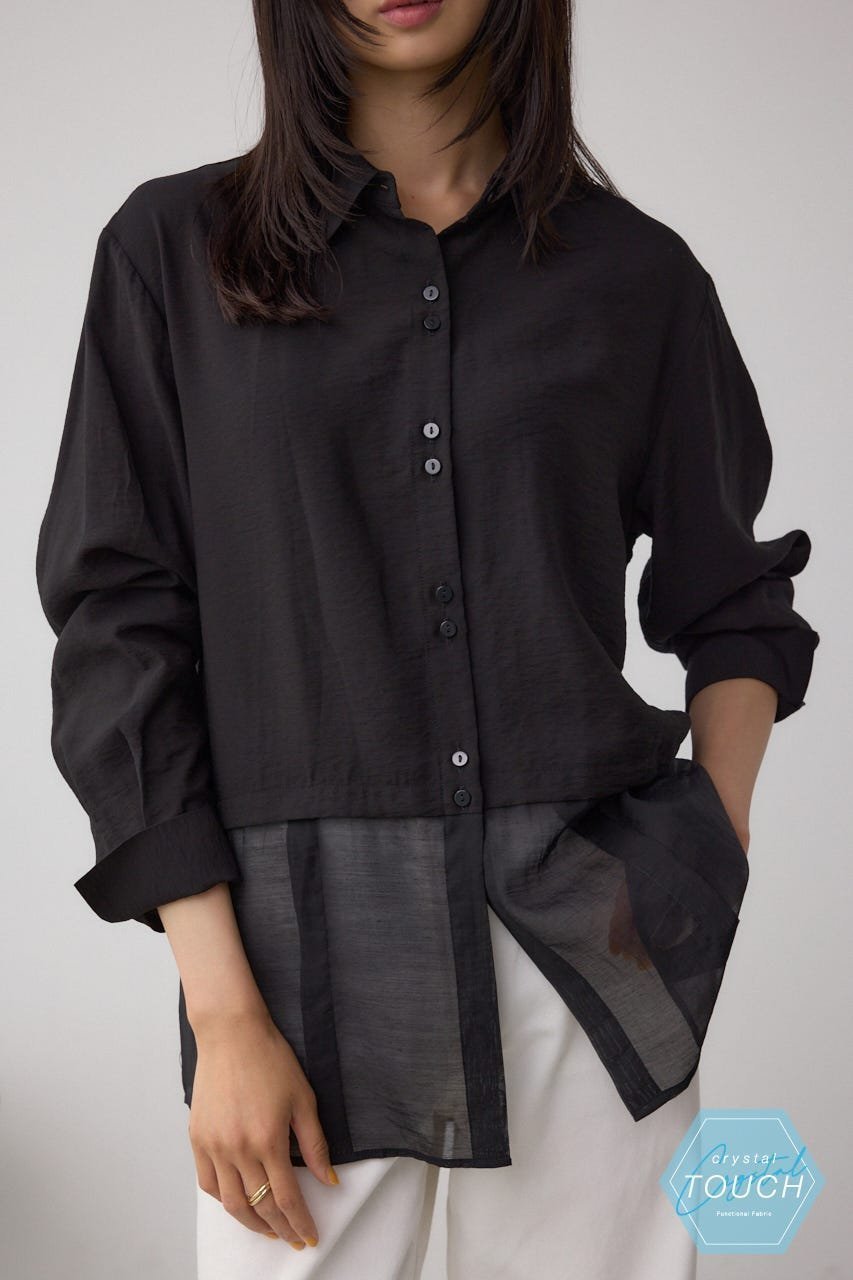 【アズール バイ マウジー/AZUL by moussy】のC/T冷感 切替シアーデザインシャツ インテリア・キッズ・メンズ・レディースファッション・服の通販 founy(ファニー) 　ファッション　Fashion　レディースファッション　Fashion for Women　トップス・カットソー　Cut & Sew Tops　シャツ・ブラウス・オフィスカジュアル　Elegant Blouses & Button-Ups　シアー　Sheer, See-Through　スラックス　Slacks, Dress Pants　ドッキング　Docking, Mixed Material　切替　Switching, Contrast Panel　夏　Summer　BLK|ID: prp329100004629712 ipo3291000000033293404