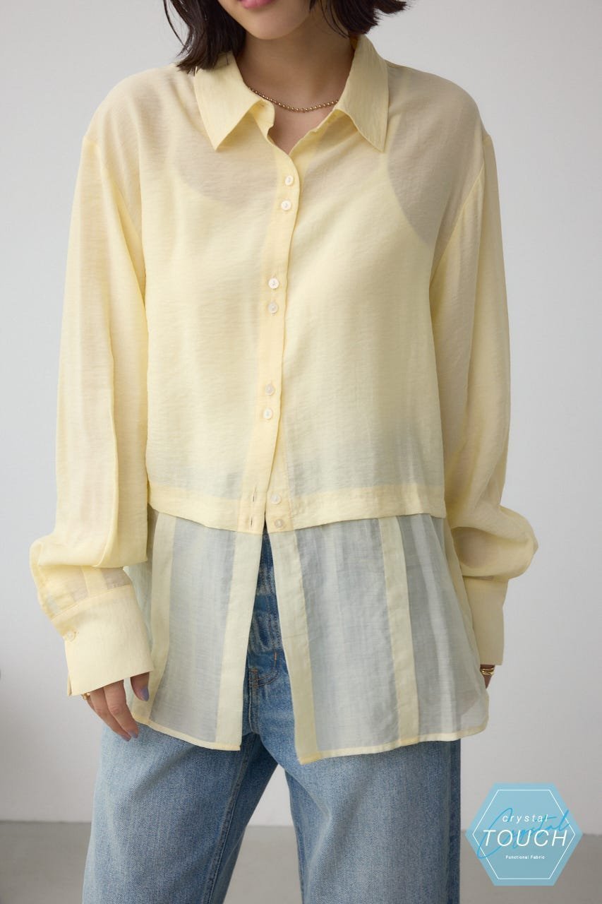 【アズール バイ マウジー/AZUL by moussy】のC/T冷感 切替シアーデザインシャツ インテリア・キッズ・メンズ・レディースファッション・服の通販 founy(ファニー) 　ファッション　Fashion　レディースファッション　Fashion for Women　トップス・カットソー　Cut & Sew Tops　シャツ・ブラウス・オフィスカジュアル　Elegant Blouses & Button-Ups　シアー　Sheer, See-Through　スラックス　Slacks, Dress Pants　ドッキング　Docking, Mixed Material　切替　Switching, Contrast Panel　夏　Summer　YEL|ID: prp329100004629712 ipo3291000000033293405