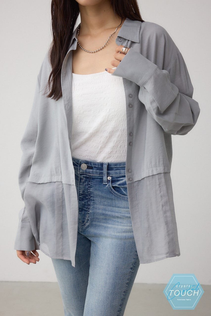 【アズール バイ マウジー/AZUL by moussy】のC/T冷感 切替シアーデザインシャツ インテリア・キッズ・メンズ・レディースファッション・服の通販 founy(ファニー) 　ファッション　Fashion　レディースファッション　Fashion for Women　トップス・カットソー　Cut & Sew Tops　シャツ・ブラウス・オフィスカジュアル　Elegant Blouses & Button-Ups　シアー　Sheer, See-Through　スラックス　Slacks, Dress Pants　ドッキング　Docking, Mixed Material　切替　Switching, Contrast Panel　夏　Summer　GRY|ID: prp329100004629712 ipo3291000000033293406