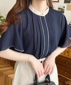【その他のブランド/Other】のシフォンジョーゼットフロントタックバイカラーラッフルスリーブブラウス ネイビー|ID: prp329100004629743 ipo3291000000033294105