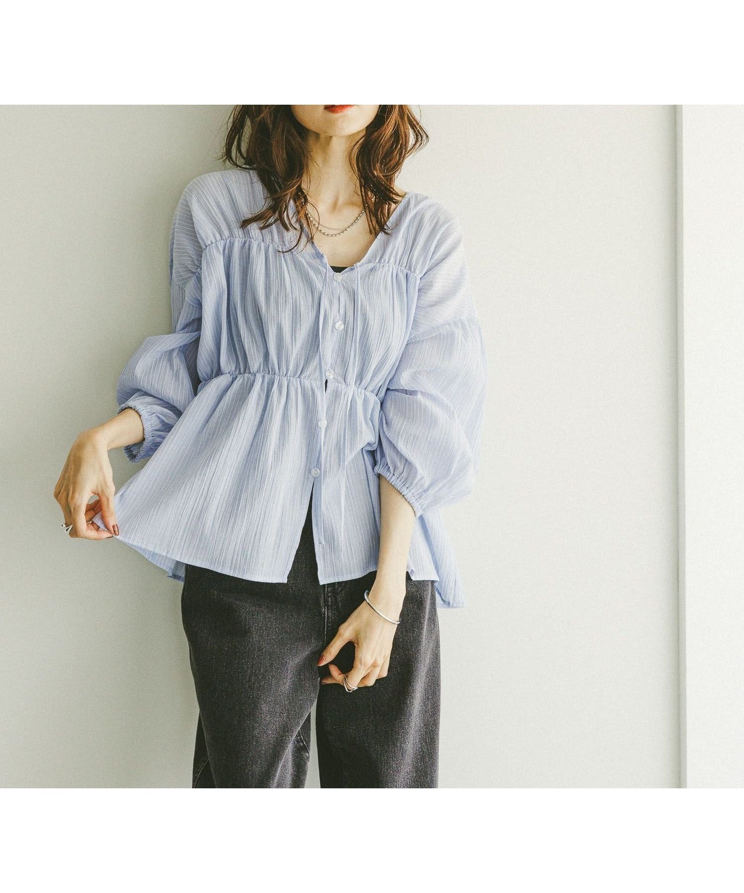 【グローバルワーク/GLOBAL WORK】のリボンカーデブラウス/580790 インテリア・キッズ・メンズ・レディースファッション・服の通販 founy(ファニー) 　ファッション　Fashion　レディースファッション　Fashion for Women　トップス・カットソー　Cut & Sew Tops　シャツ・ブラウス・オフィスカジュアル　Elegant Blouses & Button-Ups　インナー　Innerwear　シンプル　Simple, Minimal　ストレート　Straight, Straight Cut　タンク　Tank Top, Sleeveless Top　リボン　Ribbon, Bow　ワイド　Wide, Wide Fit　サックスストライプ83|ID: prp329100004629826 ipo3291000000034053010