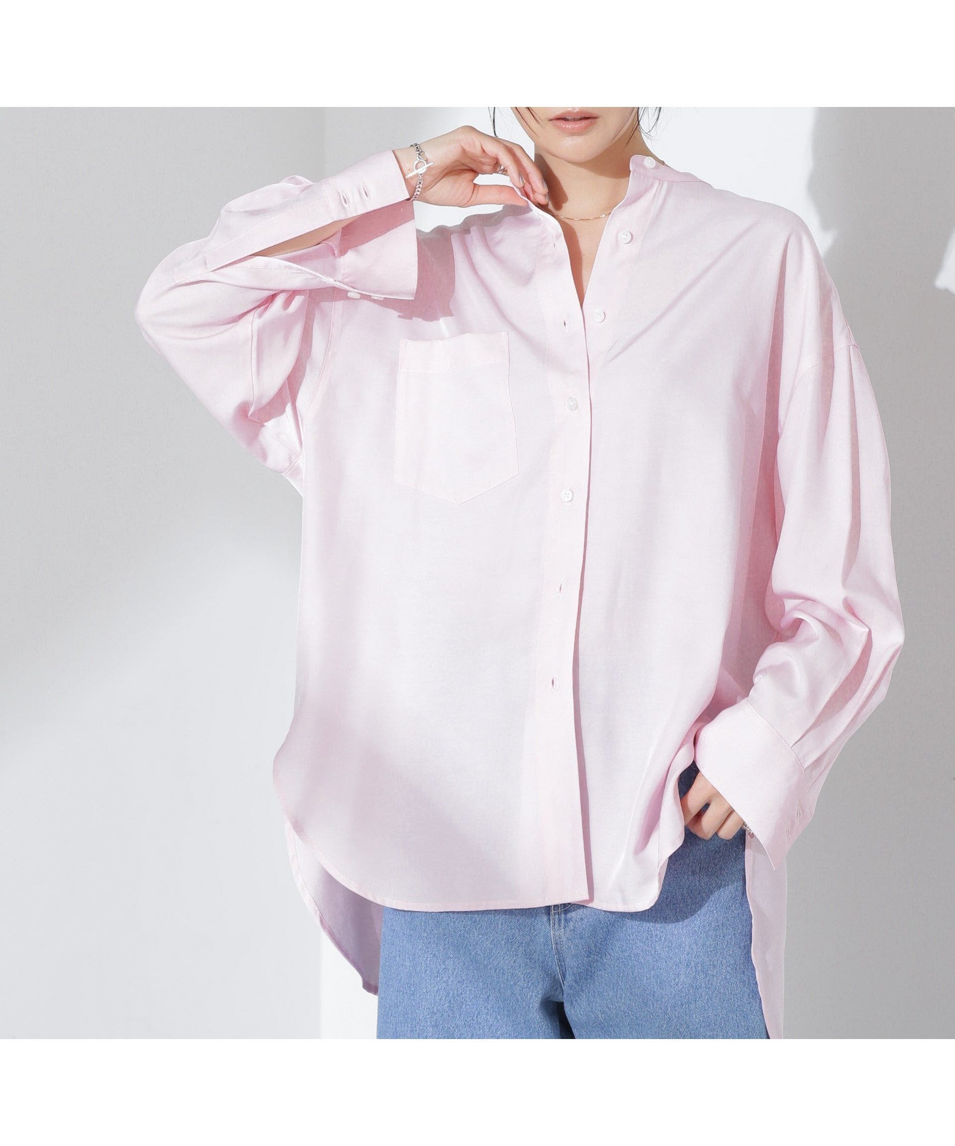 【ナノ ユニバース/nano universe】のとろみバンドカラーシャツ インテリア・キッズ・メンズ・レディースファッション・服の通販 founy(ファニー) 　ファッション　Fashion　レディースファッション　Fashion for Women　トップス・カットソー　Cut & Sew Tops　シャツ・ブラウス・オフィスカジュアル　Elegant Blouses & Button-Ups　ウォッシャブル　Machine Washable　キャミソール　Camisole, Spaghetti Strap Top　シンプル　Simple, Minimal　とろみ　Fluid, Flowy Fabric　タンク　Tank Top, Sleeveless Top　ベーシック　Basic, Essential　ボトム　Bottoms, Lower Wear　ポケット　Pocket, Pocket Detail　羽織　Haori, Light Jacket　リラックス　Relax, Relaxed Fit　おすすめ　Recommended / Our Picks　エレガント 上品　Elegant　2025年　2025　2025春夏・S/S　Spring/Summer 2025 SS25　ピンク|ID: prp329100004629871 ipo3291000000033295907