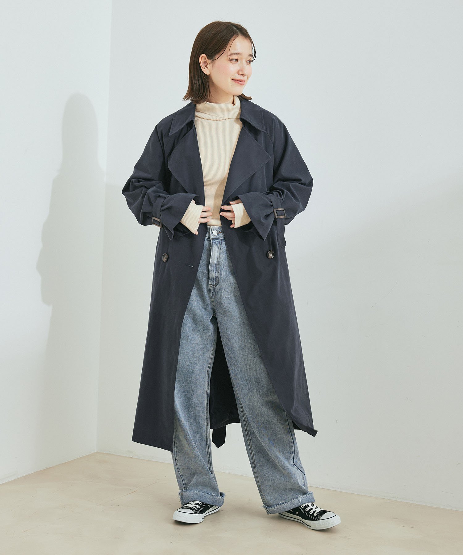 【ジャイロ/JAYRO】のキャンディ袖ビッグトレンチコート インテリア・キッズ・メンズ・レディースファッション・服の通販 founy(ファニー) 　ファッション　Fashion　レディースファッション　Fashion for Women　アウター　Coat / Outerwear Collection　コート・ロングコート・ピーコート　Long Coats, Peacoats & More　トレンチコート / 春秋の定番アウター　Trench Coats　デニム　Denim, Jeans Material　ビッグ　Big, Oversized　ピーチ　Peach, Soft Touch　ポケット　Pocket, Pocket Detail　ロング　Long, Long-Length　定番　Standard, Basic Item　春　Spring　秋　Autumn　ネイビー(40)|ID: prp329100004630286 ipo3291000000033899732