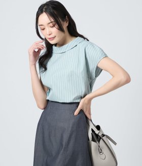 【ニューヨーカー/NEWYORKER】のカラードストライプ ロールカラーフレンチスリーブブラウス 人気、トレンドファッション・服の通販 founy(ファニー) ファッション Fashion レディースファッション Fashion for Women トップス・カットソー Cut & Sew Tops シャツ・ブラウス・オフィスカジュアル Elegant Blouses & Button-Ups 春 Spring ストライプ Stripe, Striped Pattern ブロード Broadcloth, Fine Cotton リラックス Relax, Relaxed Fit S/S・春夏 SS, Spring/Summer, Warm Season 夏 Summer エレガント 上品 Elegant |ID:prp329100004630496