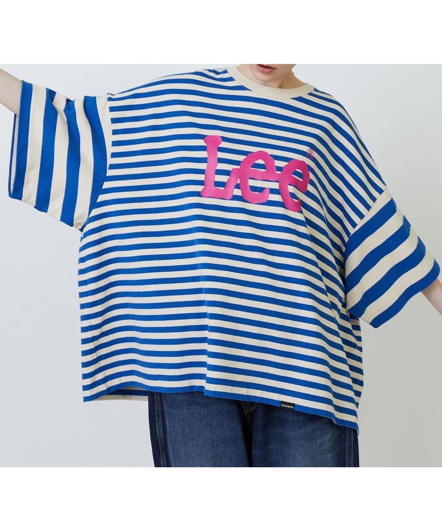 【フラボア/FRAPBOIS】のLee×FRAPBOIS BIGTシャツ インテリア・キッズ・メンズ・レディースファッション・服の通販 founy(ファニー) 　ファッション　Fashion　レディースファッション　Fashion for Women　トップス・カットソー　Cut & Sew Tops　シャツ・ブラウス・オフィスカジュアル　Elegant Blouses & Button-Ups　ロングTシャツ・Tシャツ　Longline T-Shirts & Tees　デニム　Denim, Jeans Material　フロント　Front, Front Design　プリント　Print, Printed Pattern　ボーダー　Border, Stripe　ブルー|ID: prp329100004630547 ipo3291000000033572635