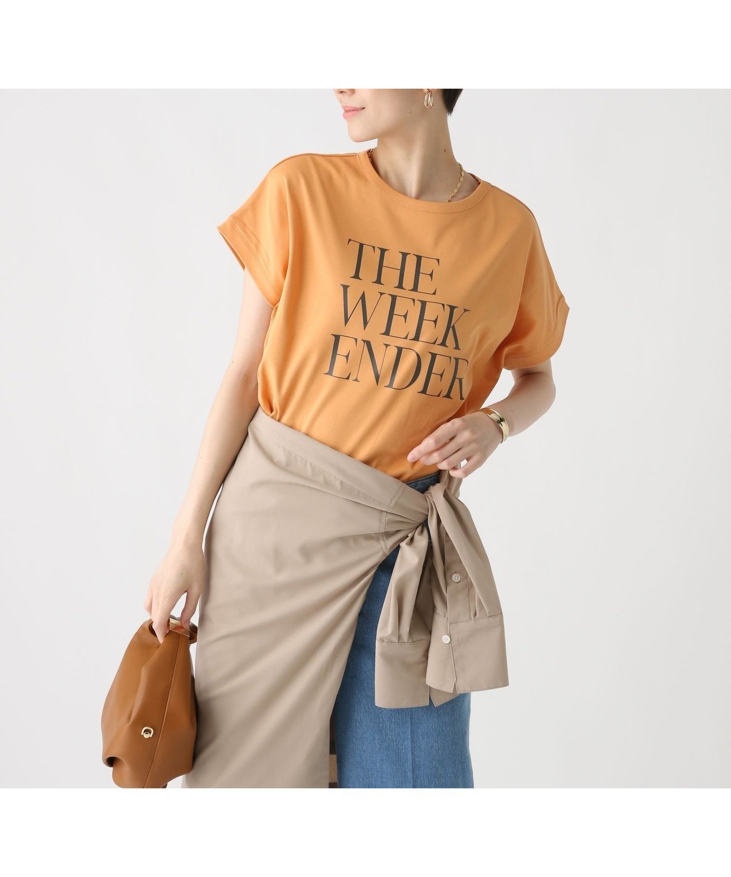 【エルーラ/Elura】の汗じみ軽減フレンチTシャツ/582764 インテリア・キッズ・メンズ・レディースファッション・服の通販 founy(ファニー) 　ファッション　Fashion　レディースファッション　Fashion for Women　トップス・カットソー　Cut & Sew Tops　シャツ・ブラウス・オフィスカジュアル　Elegant Blouses & Button-Ups　ロングTシャツ・Tシャツ　Longline T-Shirts & Tees　スリーブ　Sleeve, Long Sleeve / Short Sleeve　タイトスカート　Pencil Skirt, Tight Skirt　デニム　Denim, Jeans Material　フレア　Flare, Flared　フレンチ　French, French Style　リラックス　Relax, Relaxed Fit　ワイド　Wide, Wide Fit　夏　Summer　ライトオレンジ42|ID: prp329100004630583 ipo3291000000033633368