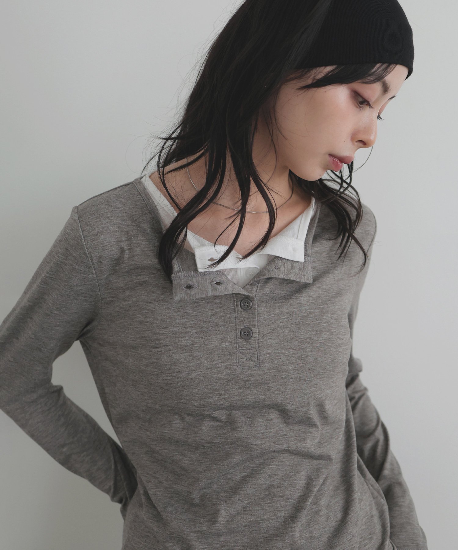 【リアン/Lian】のバイカラーヘンリーネックプルオーバー インテリア・キッズ・メンズ・レディースファッション・服の通販 founy(ファニー) 　ファッション　Fashion　レディースファッション　Fashion for Women　トップス・カットソー　Cut & Sew Tops　カジュアルプルオーバー・ニットトップス　Pullovers & Knit Tops / Casual Pullovers　グレー|ID: prp329100004631043 ipo3291000000033436903