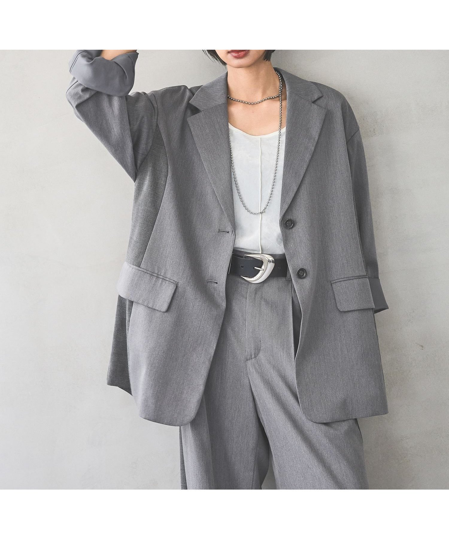 【ページボーイ/PAGEBOY】の【2サイズ展開/セットアップ対応】チェックMIXジャケット【WEB先行 】 インテリア・キッズ・メンズ・レディースファッション・服の通販 founy(ファニー) 　ファッション　Fashion　レディースファッション　Fashion for Women　アウター　Coat / Outerwear Collection　レディースジャケット・軽アウター　Jackets　クラシカル　Classical, Vintage-Inspired　ショルダー　Shoulder, Shoulder Strap　シンプル　Simple, Minimal　ジャケット　Jacket, Outerwear　セットアップ　Set-Up, Coordinated Outfit　チェック　Check, Plaid, Tartan　デニム　Denim, Jeans Material　トレンド　Trend, Trending Now　ドロップ　Drop Shoulder, Dropped Style　フレア　Flare, Flared　フロント　Front, Front Design　ミニスカート　Mini Skirt, Short Skirt　リラックス　Relax, Relaxed Fit　ロング　Long, Long-Length　今季　This Season, Current Season　春　Spring　チャコール18|ID: prp329100004631127 ipo3291000000033593383