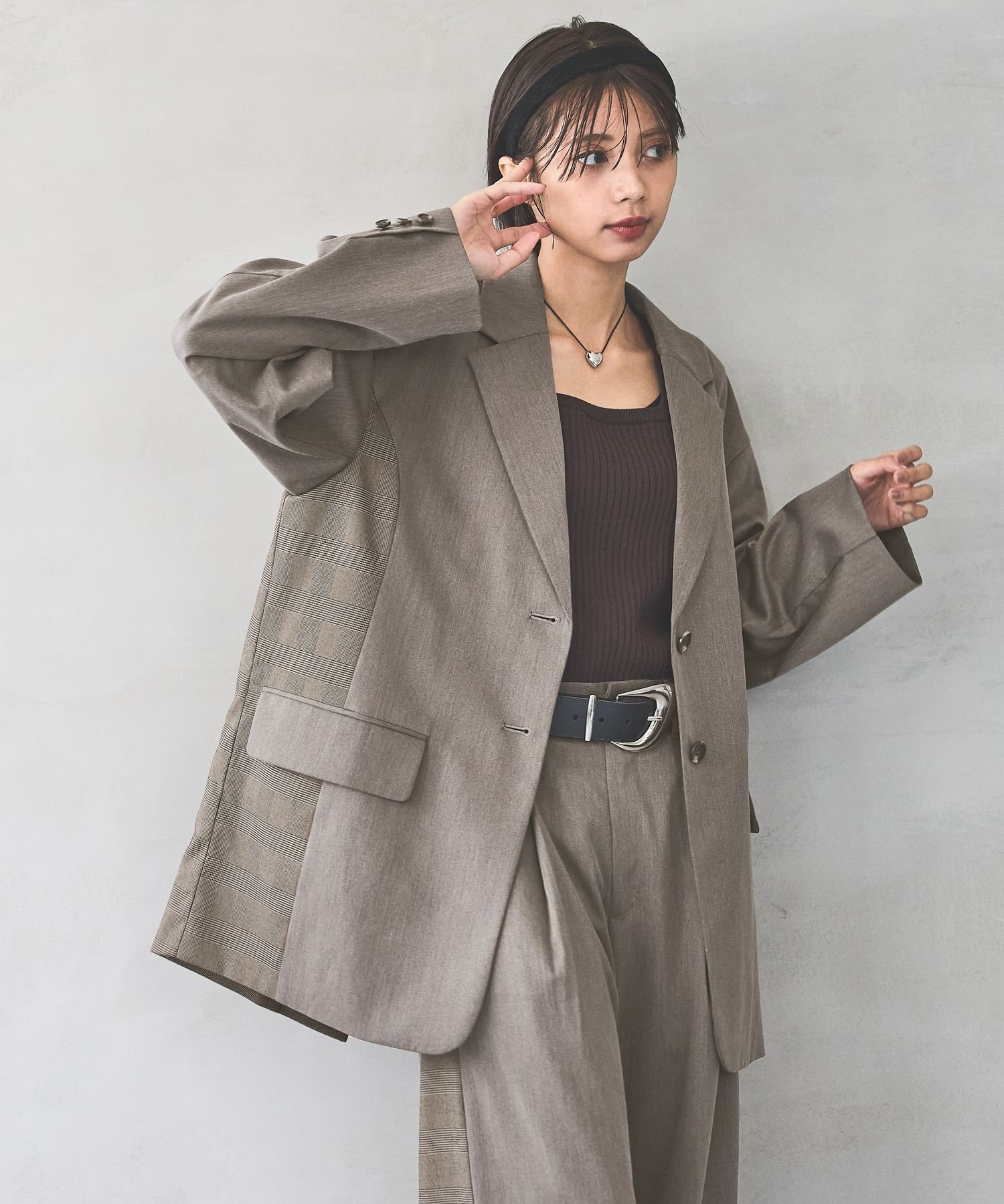 【ページボーイ/PAGEBOY】の【2サイズ展開/セットアップ対応】チェックMIXジャケット【WEB先行 】 インテリア・キッズ・メンズ・レディースファッション・服の通販 founy(ファニー) 　ファッション　Fashion　レディースファッション　Fashion for Women　アウター　Coat / Outerwear Collection　レディースジャケット・軽アウター　Jackets　クラシカル　Classical, Vintage-Inspired　ショルダー　Shoulder, Shoulder Strap　シンプル　Simple, Minimal　ジャケット　Jacket, Outerwear　セットアップ　Set-Up, Coordinated Outfit　チェック　Check, Plaid, Tartan　デニム　Denim, Jeans Material　トレンド　Trend, Trending Now　ドロップ　Drop Shoulder, Dropped Style　フレア　Flare, Flared　フロント　Front, Front Design　ミニスカート　Mini Skirt, Short Skirt　リラックス　Relax, Relaxed Fit　ロング　Long, Long-Length　今季　This Season, Current Season　春　Spring　ダークブラウン58|ID: prp329100004631127 ipo3291000000033593385