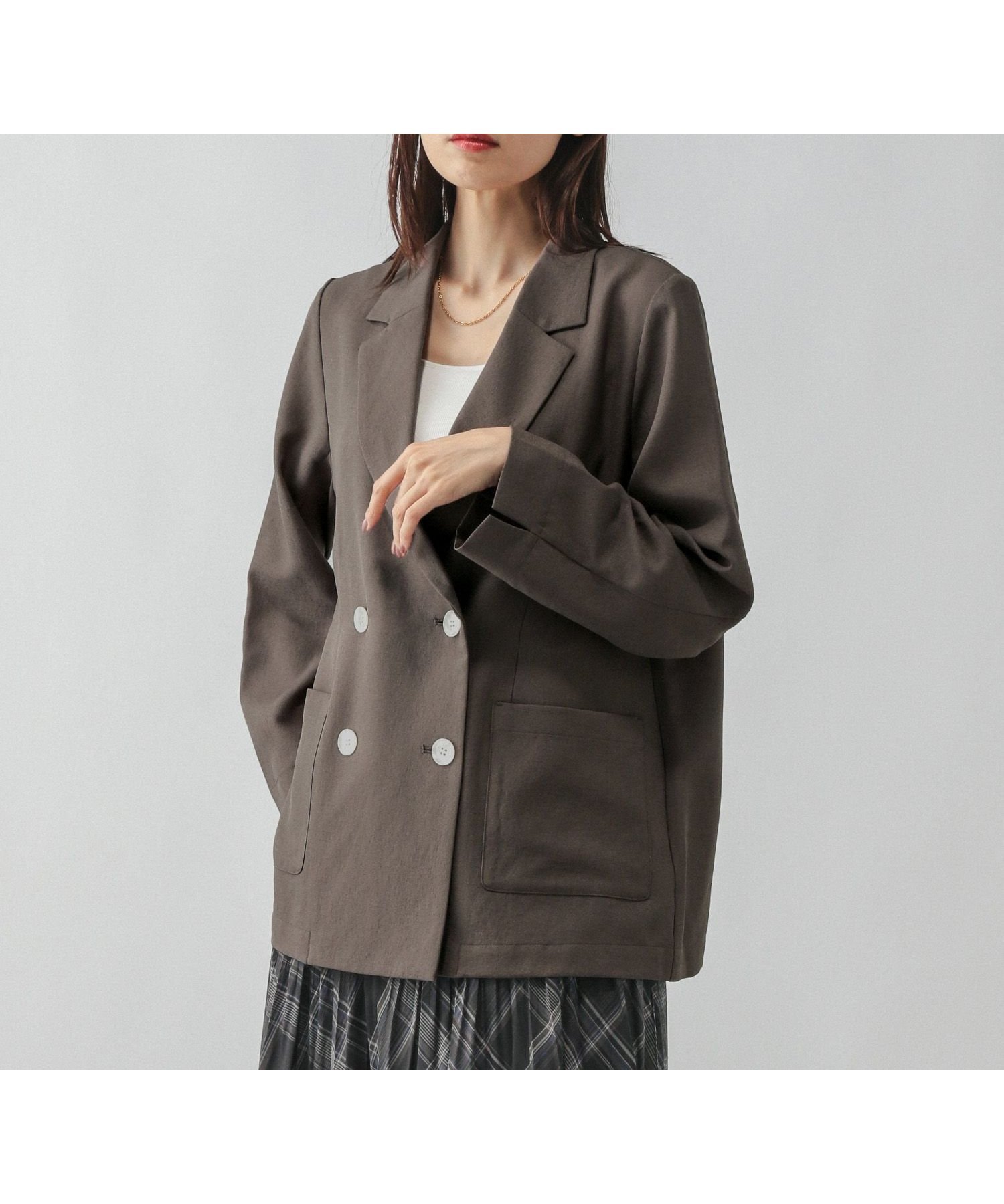 【グローバルワーク/GLOBAL WORK】のセミシアーダブルジャケット/580889 インテリア・キッズ・メンズ・レディースファッション・服の通販 founy(ファニー) 　ファッション　Fashion　レディースファッション　Fashion for Women　アウター　Coat / Outerwear Collection　レディースジャケット・軽アウター　Jackets　インナー　Innerwear　シアー　Sheer, See-Through　ジャケット　Jacket, Outerwear　スリット　Slit, Slit Detail　ダブル　Double, Double-Breasted　ツイル　Twist, Twisted Detail　ワンポイント　One Point, Statement Accent　エレガント 上品　Elegant　秋　Autumn　モカ56|ID: prp329100004631138 ipo3291000000033672328