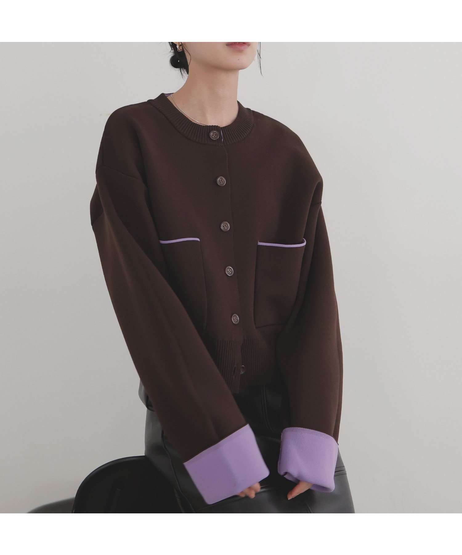 【リアン/Lian】のバイカラーニットカーディガン インテリア・キッズ・メンズ・レディースファッション・服の通販 founy(ファニー) 　ファッション　Fashion　レディースファッション　Fashion for Women　トップス・カットソー　Cut & Sew Tops　ニット　Knit Tops & Sweaters　カーディガン・羽織り　Layered Style Cardigans　再入荷　Restock / Back in Stock　春　Spring　ブラウン|ID: prp329100004631388 ipo3291000000033503748