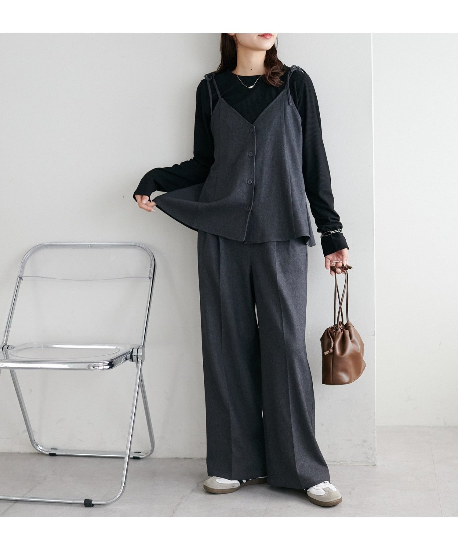 【ディスコート/Discoat】の【WEB限定】マルチウェイセットアップ インテリア・キッズ・メンズ・レディースファッション・服の通販 founy(ファニー) 　ファッション　Fashion　レディースファッション　Fashion for Women　セットアップ　Matching Sets　インナー　Innerwear　キャミソール　Camisole, Spaghetti Strap Top　センター　Center, Center Line　トレンド　Trend, Trending Now　ビスチェ　Bustier, Corset Top　フィット　Fit, Slim Fit　フロント　Front, Front Design　リボン　Ribbon, Bow　チャコールグレー|ID: prp329100004631426 ipo3291000000033422177