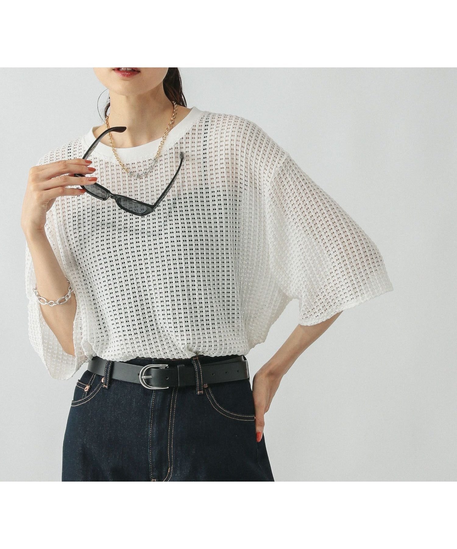 【グローバルワーク/GLOBAL WORK】のシアーラッセルドロストプルオーバー/577738 人気、トレンドファッション・服の通販 founy(ファニー) 　ファッション　Fashion　レディースファッション　Fashion for Women　トップス・カットソー　Cut & Sew Tops　カジュアルプルオーバー・ニットトップス　Pullovers & Knit Tops / Casual Pullovers　おすすめ　Recommended / Our Picks　インナー　Innerwear　キャミソール　Camisole, Spaghetti Strap Top　シアー　Sheer, See-Through　デニム　Denim, Jeans Material　ネックレス　Necklace, Pendant Necklace　パール　Pearl, Pearl Accent　メッシュ　Mesh, Net Fabric　ラッセル　Raschel, Raschel Lace　 other-1|ID: prp329100004631445 ipo3291000000033596329