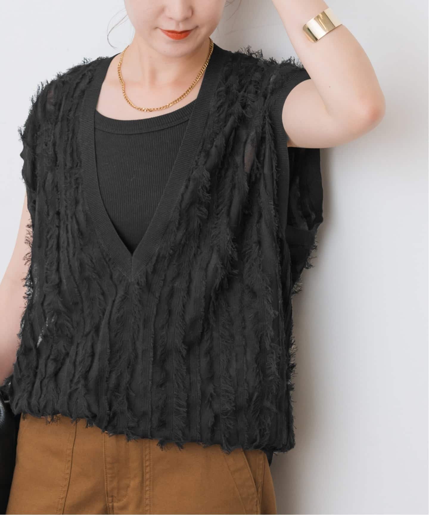 【スピック&スパン/Spick & Span】の《一部店舗+WEB限定》手洗い可 / フリンジニットベスト インテリア・キッズ・メンズ・レディースファッション・服の通販 founy(ファニー) 　ファッション　Fashion　レディースファッション　Fashion for Women　アウター　Coat / Outerwear Collection　トップス・カットソー　Cut & Sew Tops　ニット　Knit Tops & Sweaters　ベスト&ジレ / 重ね着スタイル　Vests & Gilets　ブラック|ID: prp329100004631473 ipo3291000000033720018