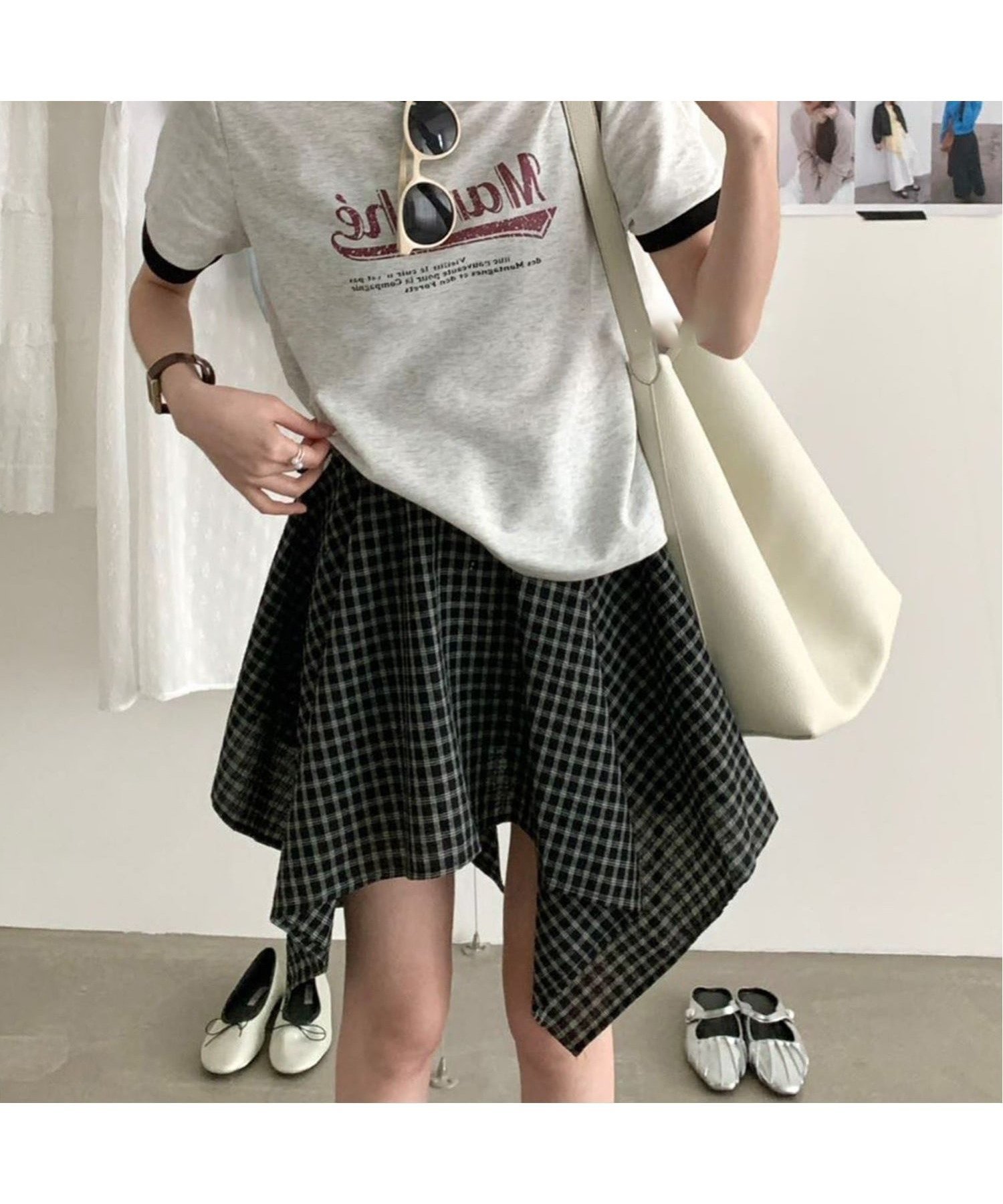 【チェルカ/CERCA】のChiina/Chiina / レタリングロゴプリント リンガーTシャツ インテリア・キッズ・メンズ・レディースファッション・服の通販 founy(ファニー) 　ファッション　Fashion　レディースファッション　Fashion for Women　トップス・カットソー　Cut & Sew Tops　シャツ・ブラウス・オフィスカジュアル　Elegant Blouses & Button-Ups　ロングTシャツ・Tシャツ　Longline T-Shirts & Tees　おすすめ　Recommended / Our Picks　ショート　Short, Short Length　チェック　Check, Plaid, Tartan　デニム　Denim, Jeans Material　トレンド　Trend, Trending Now　パイピング　Piping, Trim Design　ボトム　Bottoms, Lower Wear　ルーズ　Loose, Oversized　再入荷　Restock / Back in Stock　グレー|ID: prp329100004631780 ipo3291000000033332454