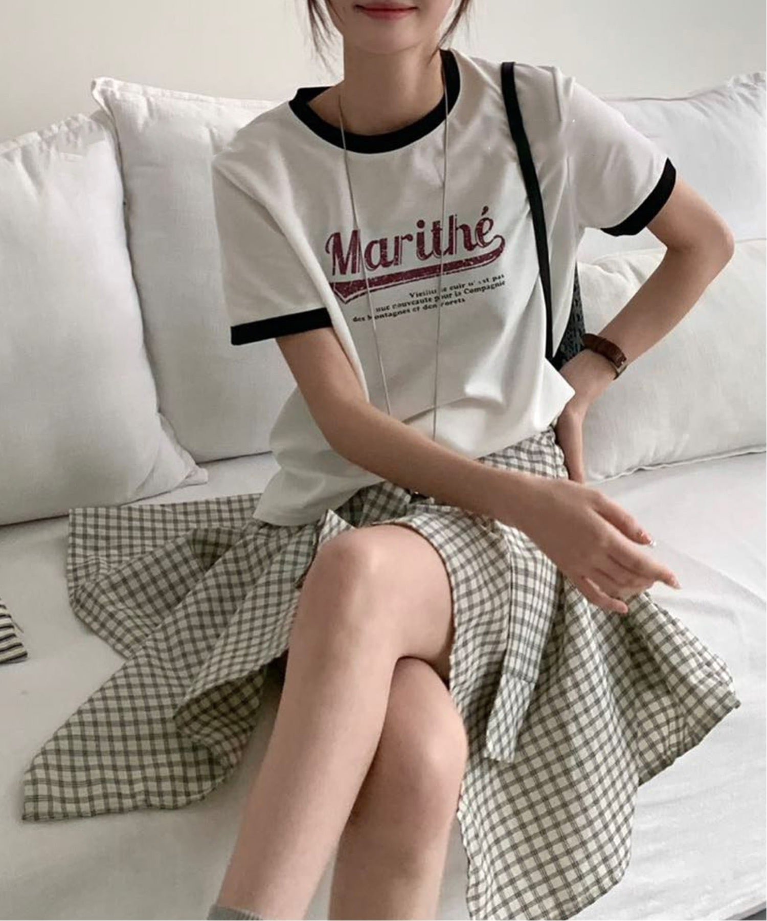 【チェルカ/CERCA】のChiina/Chiina / レタリングロゴプリント リンガーTシャツ インテリア・キッズ・メンズ・レディースファッション・服の通販 founy(ファニー) 　ファッション　Fashion　レディースファッション　Fashion for Women　トップス・カットソー　Cut & Sew Tops　シャツ・ブラウス・オフィスカジュアル　Elegant Blouses & Button-Ups　ロングTシャツ・Tシャツ　Longline T-Shirts & Tees　おすすめ　Recommended / Our Picks　ショート　Short, Short Length　チェック　Check, Plaid, Tartan　デニム　Denim, Jeans Material　トレンド　Trend, Trending Now　パイピング　Piping, Trim Design　ボトム　Bottoms, Lower Wear　ルーズ　Loose, Oversized　再入荷　Restock / Back in Stock　ホワイト|ID: prp329100004631780 ipo3291000000033332457