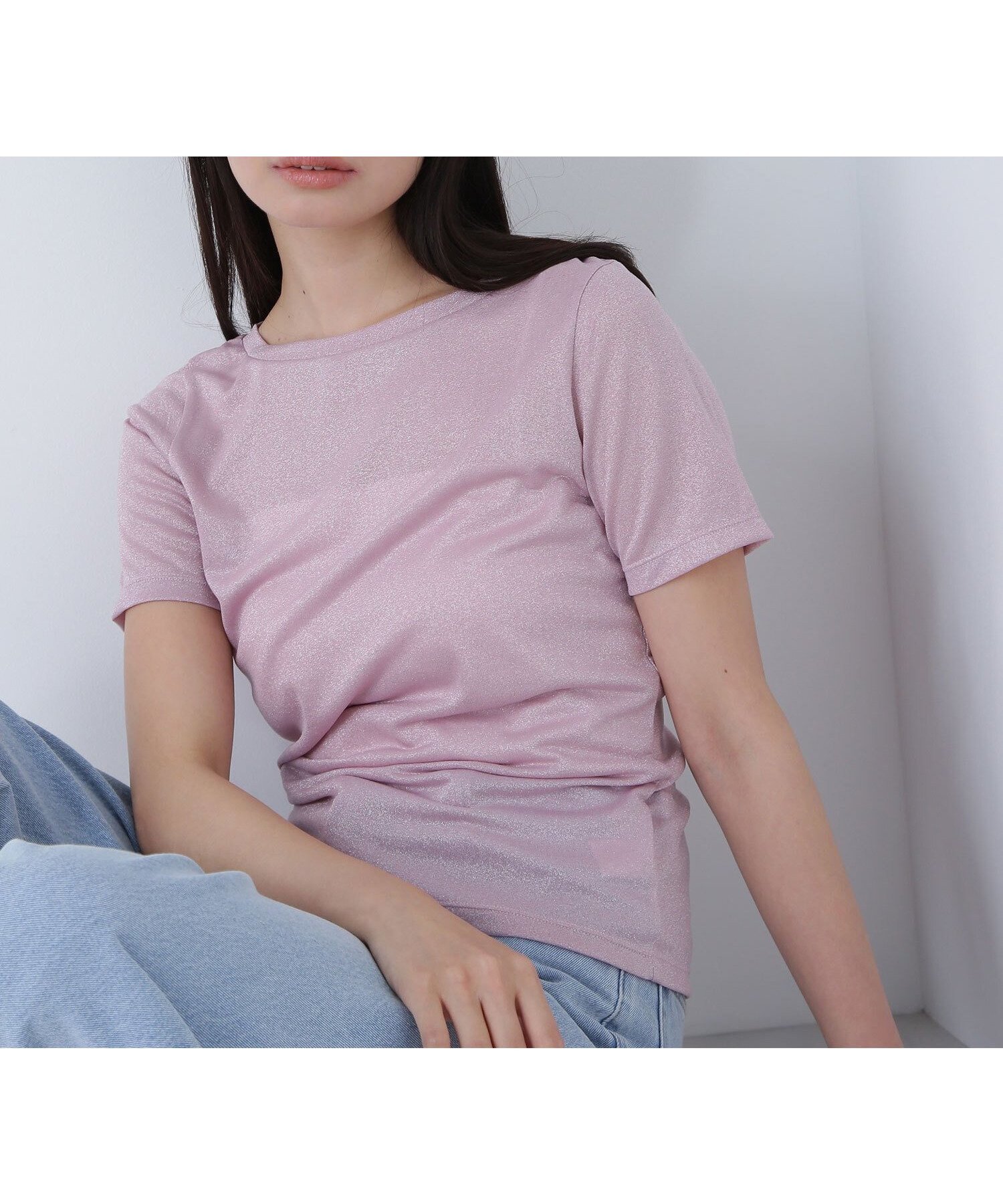 【ナチュラル ビューティー ベーシック/NATURAL BEAUTY BASIC】のラメボートネックカットソー インテリア・キッズ・メンズ・レディースファッション・服の通販 founy(ファニー) 　ファッション　Fashion　レディースファッション　Fashion for Women　トップス・カットソー　Cut & Sew Tops　カットソー・ベーシックTシャツ　Cut-and-Sewn Tops / Stretch Tees & Basics　インナー　Innerwear　コンパクト　Compact, Small Size　ピンク|ID: prp329100004631791 ipo3291000000033562379