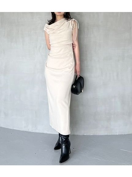 【スナイデル/SNIDEL】のドレープカットワンピース 人気、トレンドファッション・服の通販 founy(ファニー) 　ファッション　Fashion　レディースファッション　Fashion for Women　ワンピース　Dresses　オケージョン　Occasion Wear　カットソー　Cut and Sewn Top　シンプル　Simple, Minimal　ストレート　Straight, Straight Cut　ドレープ　Drape, Draping Fabric　リボン　Ribbon, Bow　ワンショル　One Shoulder, Asymmetrical　おすすめ　Recommended / Our Picks　 other-1|ID: prp329100004632275 ipo3291000000033336244