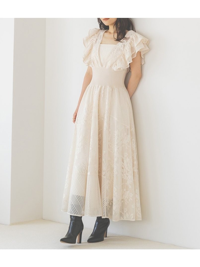 【スナイデル/SNIDEL】のウエストリブレースドレス インテリア・キッズ・メンズ・レディースファッション・服の通販 founy(ファニー) 　ファッション　Fashion　レディースファッション　Fashion for Women　ワンピース　Dresses　フォーマル・パーティードレス・結婚式用ドレス　Elegant & Casual Dresses　インナーキャミ　Inner Camisole　ウェーブ　Wavy Pattern　エレガント 上品　Elegant　ヴィンテージ　Vintage Style　今季　This Season, Current Season　ストレート　Straight, Straight Cut　デコルテ　Décolleté, Neckline　ドッキング　Docking, Mixed Material　フィット　Fit, Slim Fit　フラワー　Flower, Floral　メッシュ　Mesh, Net Fabric　レース　Lace, Lace Fabric　ロマンティック　Romantic, Feminine Style　おすすめ　Recommended / Our Picks　IVR[003]|ID: prp329100004632277 ipo3291000000033336250