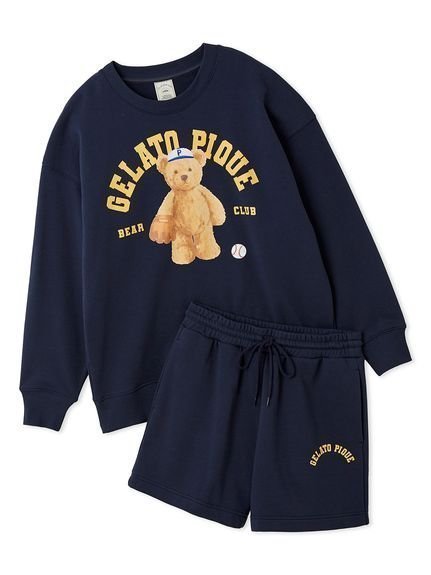 【ジェラート ピケ/gelato pique】の【ONLINE限定】スポーティーベア裏毛プルオーバー 裏毛ショートパンツセット インテリア・キッズ・メンズ・レディースファッション・服の通販 founy(ファニー) 　ファッション　Fashion　レディースファッション　Fashion for Women　パンツ　Pants & Trousers　ショートパンツ・ハーフパンツ　High-Waisted & Relaxed Shorts　ショート　Short, Short Length　ストレッチ　Stretch, Stretchy Fabric　スポーツ　Sports, Activewear　セットアップ　Set-Up, Coordinated Outfit　トレンド　Trend, Trending Now　プリント　Print, Printed Pattern　ポケット　Pocket, Pocket Detail　モチーフ　Motif, Design Theme　NVY[089]|ID: prp329100004632465 ipo3291000000033536802