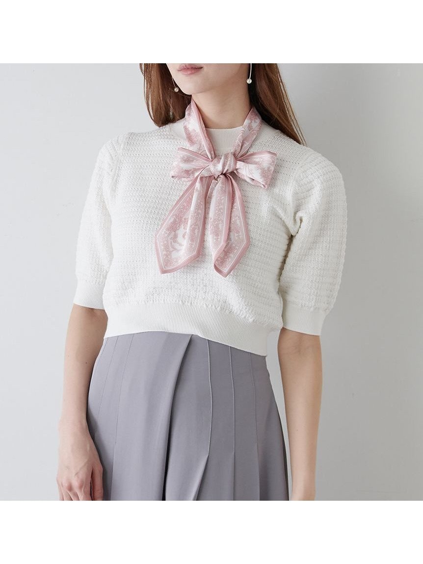 【スナイデル/SNIDEL】のスカーフ付きニットプルオーバー 人気、トレンドファッション・服の通販 founy(ファニー) 　ファッション　Fashion　レディースファッション　Fashion for Women　トップス・カットソー　Cut & Sew Tops　ニット　Knit Tops & Sweaters　カジュアルプルオーバー・ニットトップス　Pullovers & Knit Tops / Casual Pullovers　アクセサリー　Fashion Accessories　エレガント 上品　Elegant　オレンジ　Orange　クラシック　Classic, Timeless Style　コンパクト　Compact, Small Size　スカーフ　Scarf, Neckwear　トレンド　Trend, Trending Now　ボタニカル　Botanical, Floral Pattern　ボーダー　Border, Stripe　 other-1|ID: prp329100004632496 ipo3291000000033338698