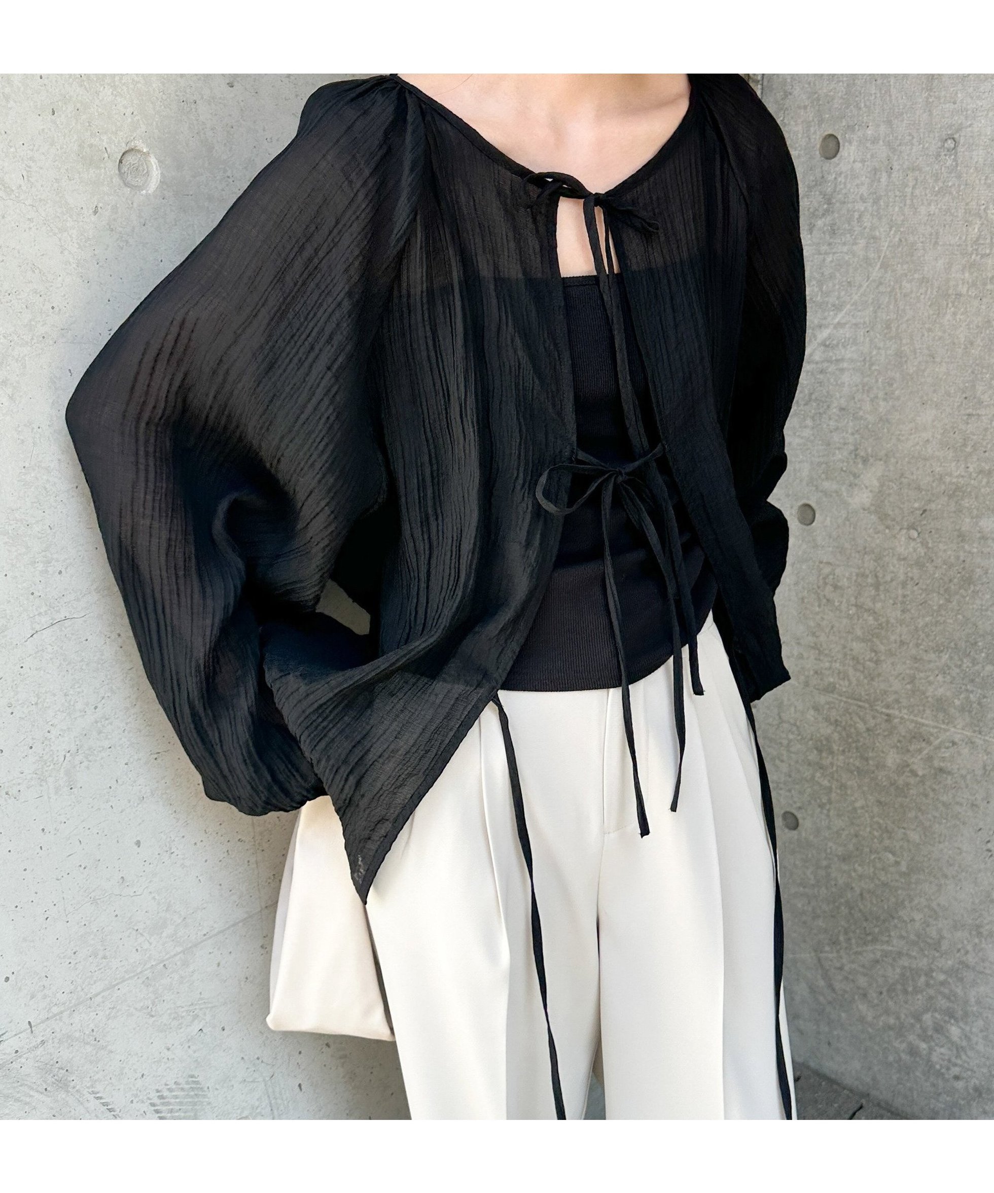 【セレクトモカ/SELECT MOCA】の2WAYボリュームオーバーブラウス インテリア・キッズ・メンズ・レディースファッション・服の通販 founy(ファニー) 　ファッション　Fashion　レディースファッション　Fashion for Women　トップス・カットソー　Cut & Sew Tops　シャツ・ブラウス・オフィスカジュアル　Elegant Blouses & Button-Ups　おすすめ　Recommended / Our Picks　インナー　Innerwear　ギャザー　Gathered, Ruffled　クロップド　Cropped, Short Length　シアー　Sheer, See-Through　シンプル　Simple, Minimal　タイトスカート　Pencil Skirt, Tight Skirt　リボン　Ribbon, Bow　夏　Summer　羽織　Haori, Light Jacket　ブラック-990|ID: prp329100004632531 ipo3291000000033589254