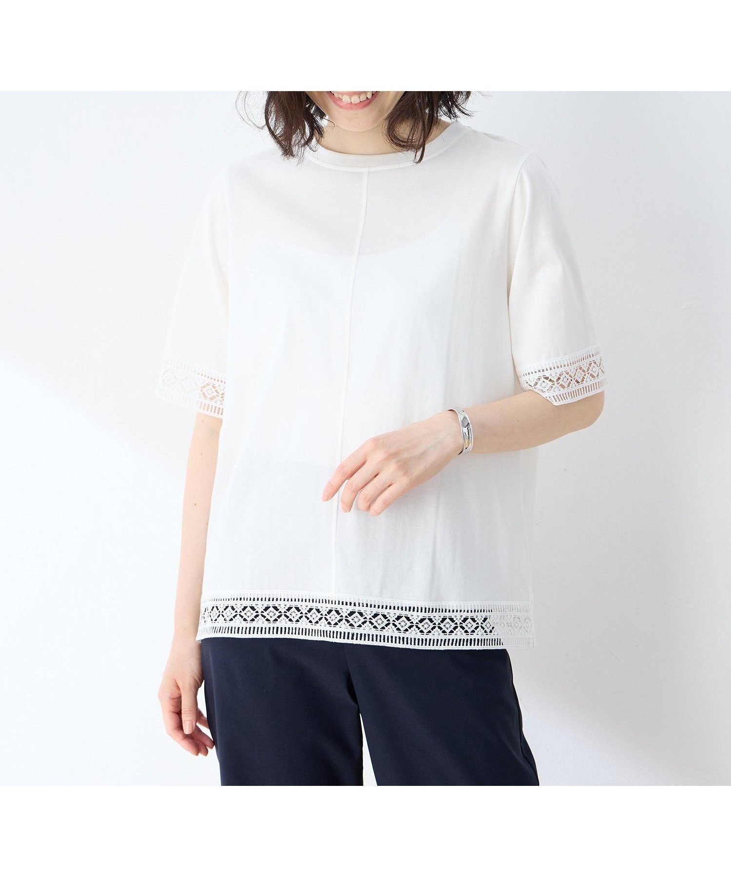 【デコイ/DECOY Since1981】の【冷感】【UVカット】ひやさらコットンプレミアムレースTシャツ 人気、トレンドファッション・服の通販 founy(ファニー) 　ファッション　Fashion　レディースファッション　Fashion for Women　トップス・カットソー　Cut & Sew Tops　シャツ・ブラウス・オフィスカジュアル　Elegant Blouses & Button-Ups　ロングTシャツ・Tシャツ　Longline T-Shirts & Tees　プレミアム　Premium, High-End　レース　Lace, Lace Fabric　エレガント 上品　Elegant　 other-1|ID: prp329100004632733 ipo3291000000033554348