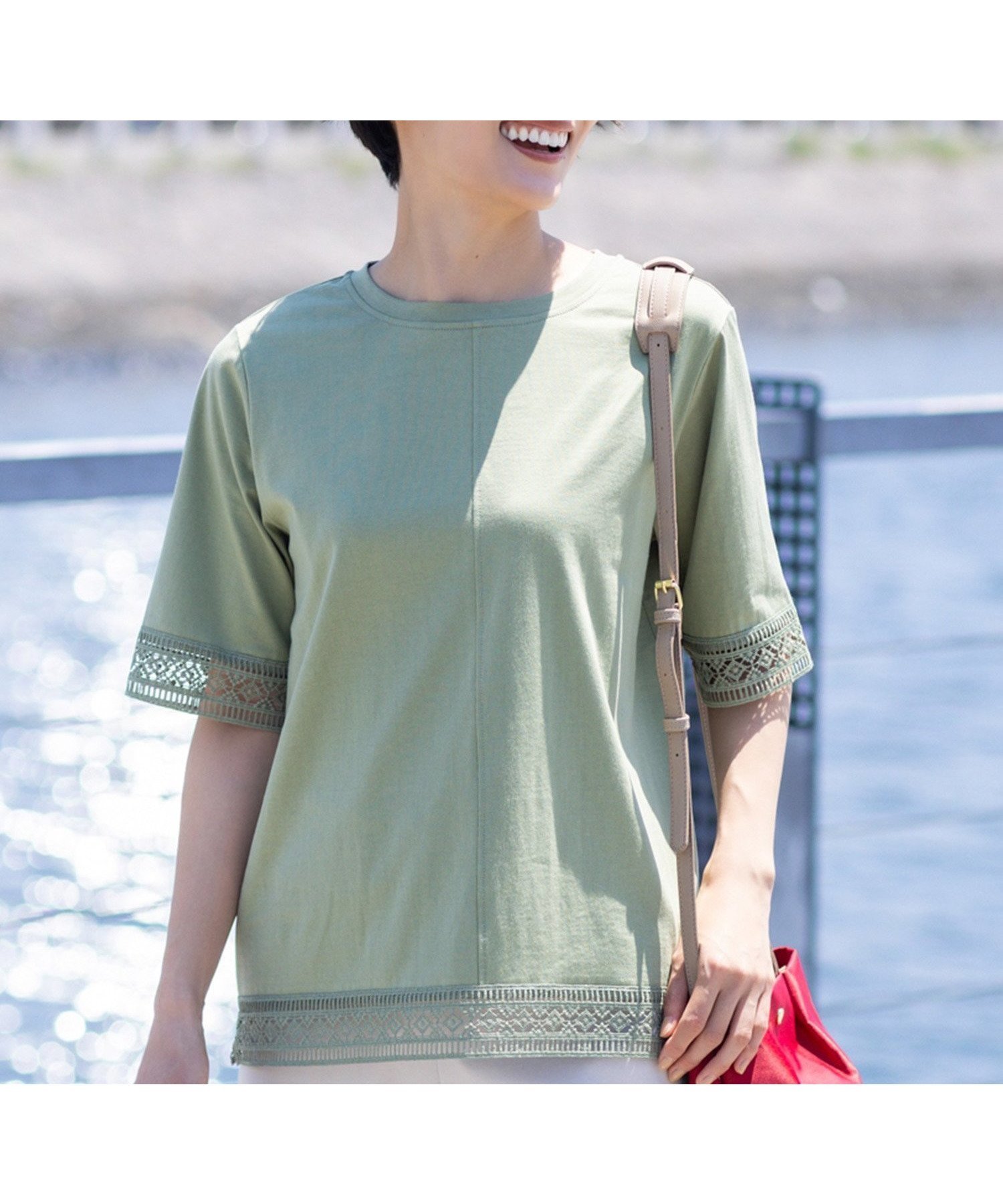 【デコイ/DECOY Since1981】の【冷感】【UVカット】ひやさらコットンプレミアムレースTシャツ インテリア・キッズ・メンズ・レディースファッション・服の通販 founy(ファニー) 　ファッション　Fashion　レディースファッション　Fashion for Women　トップス・カットソー　Cut & Sew Tops　シャツ・ブラウス・オフィスカジュアル　Elegant Blouses & Button-Ups　ロングTシャツ・Tシャツ　Longline T-Shirts & Tees　プレミアム　Premium, High-End　レース　Lace, Lace Fabric　エレガント 上品　Elegant　カーキ|ID: prp329100004632733 ipo3291000000033554353