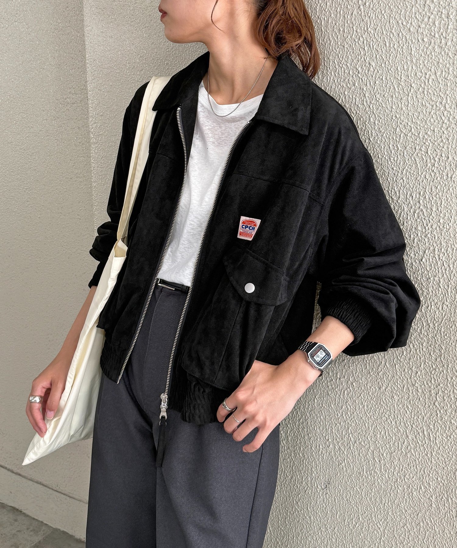 【シーピーシーエム/CPCM】のスエードワークブルゾン インテリア・キッズ・メンズ・レディースファッション・服の通販 founy(ファニー) 　ファッション　Fashion　レディースファッション　Fashion for Women　アウター　Coat / Outerwear Collection　ブルゾンジャケット・スポーティアウター　Blouson Jackets　おすすめ　Recommended / Our Picks　アウトドア　Outdoor Clothing　コンパクト　Compact, Small Size　ショート　Short, Short Length　デニム　Denim, Jeans Material　トレンド　Trend, Trending Now　ブルゾン　Blouson, Bomber Jacket　ポケット　Pocket, Pocket Detail　エレガント 上品　Elegant　旅行　Travel　ブラック|ID: prp329100004633355 ipo3291000000033594264