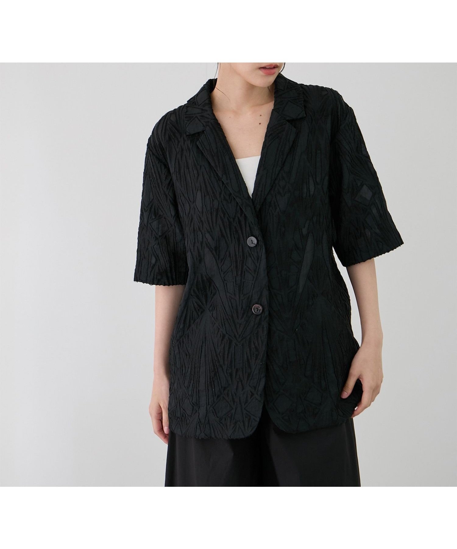 【ジャイロ/JAYRO】の5分袖テーラージャケット インテリア・キッズ・メンズ・レディースファッション・服の通販 founy(ファニー) 　ファッション　Fashion　レディースファッション　Fashion for Women　アウター　Coat / Outerwear Collection　レディースジャケット・軽アウター　Jackets　アクセサリー　Fashion Accessories　春　Spring　キャミワンピース　Cami Dress, Slip Dress　シアー　Sheer, See-Through　シンプル　Simple, Minimal　ジャケット　Jacket, Outerwear　デニム　Denim, Jeans Material　ポケット　Pocket, Pocket Detail　モノトーン　Monotone, Black and White　ワイド　Wide, Wide Fit　S/S・春夏　SS, Spring/Summer, Warm Season　おすすめ　Recommended / Our Picks　夏　Summer　ブラック(01)|ID: prp329100004633397 ipo3291000000033351880
