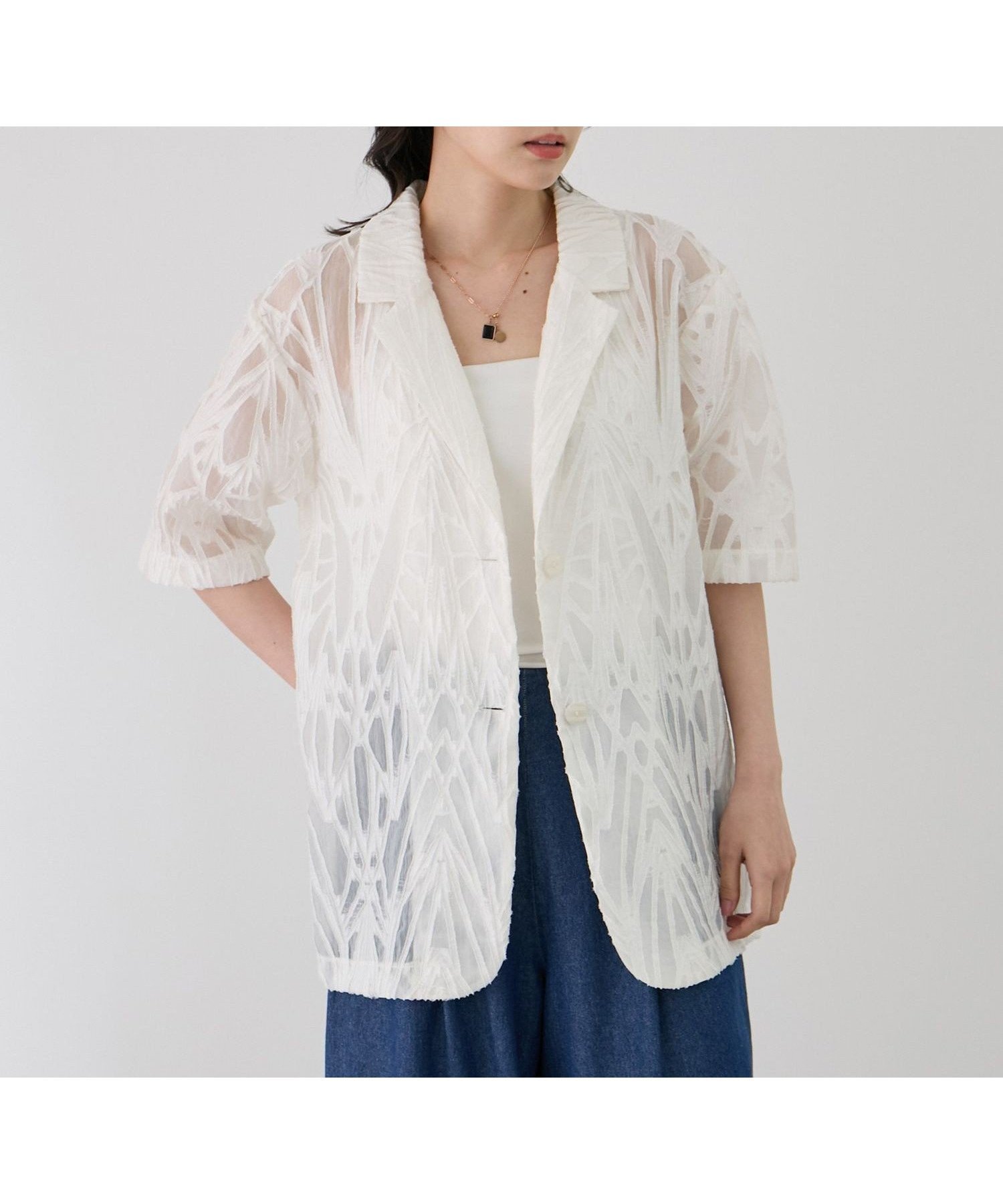 【ジャイロ/JAYRO】の5分袖テーラージャケット インテリア・キッズ・メンズ・レディースファッション・服の通販 founy(ファニー) 　ファッション　Fashion　レディースファッション　Fashion for Women　アウター　Coat / Outerwear Collection　レディースジャケット・軽アウター　Jackets　アクセサリー　Fashion Accessories　春　Spring　キャミワンピース　Cami Dress, Slip Dress　シアー　Sheer, See-Through　シンプル　Simple, Minimal　ジャケット　Jacket, Outerwear　デニム　Denim, Jeans Material　ポケット　Pocket, Pocket Detail　モノトーン　Monotone, Black and White　ワイド　Wide, Wide Fit　S/S・春夏　SS, Spring/Summer, Warm Season　おすすめ　Recommended / Our Picks　夏　Summer　ホワイト系(11)|ID: prp329100004633397 ipo3291000000033351882