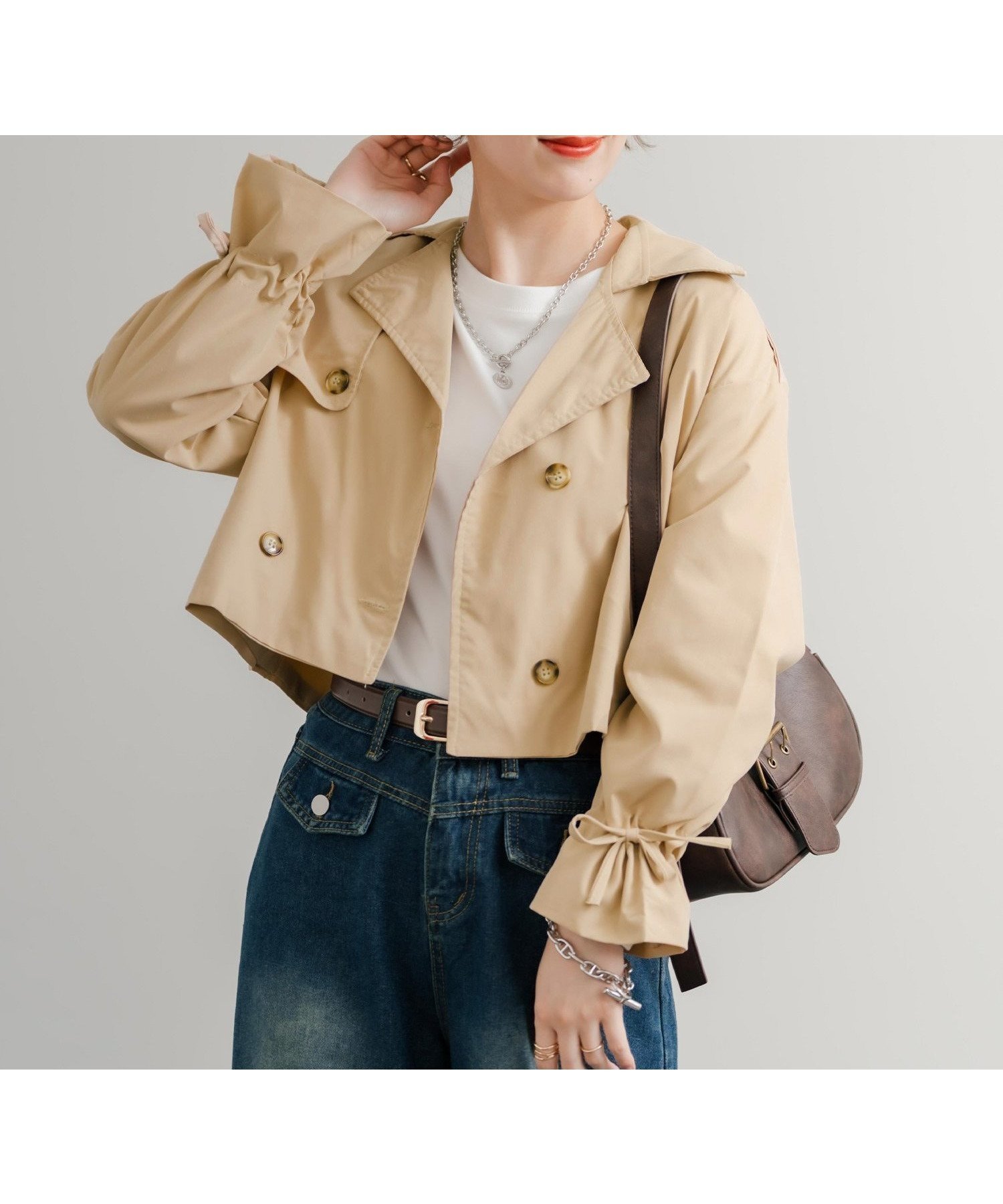 【ロッキーモンロー/Rocky Monroe】のショート丈トレンチジャケット インテリア・キッズ・メンズ・レディースファッション・服の通販 founy(ファニー) 　ファッション　Fashion　レディースファッション　Fashion for Women　アウター　Coat / Outerwear Collection　レディースジャケット・軽アウター　Jackets　コンパクト　Compact, Small Size　ショート　Short, Short Length　ジャケット　Jacket, Outerwear　トレンチ　Trench, Trench Coat　ドレープ　Drape, Draping Fabric　バランス　Balance, Style Balance　ボックス　Boxy, Box Shape　リラックス　Relax, Relaxed Fit　再入荷　Restock / Back in Stock　エレガント 上品　Elegant　ベージュ|ID: prp329100004633404 ipo3291000000033351988