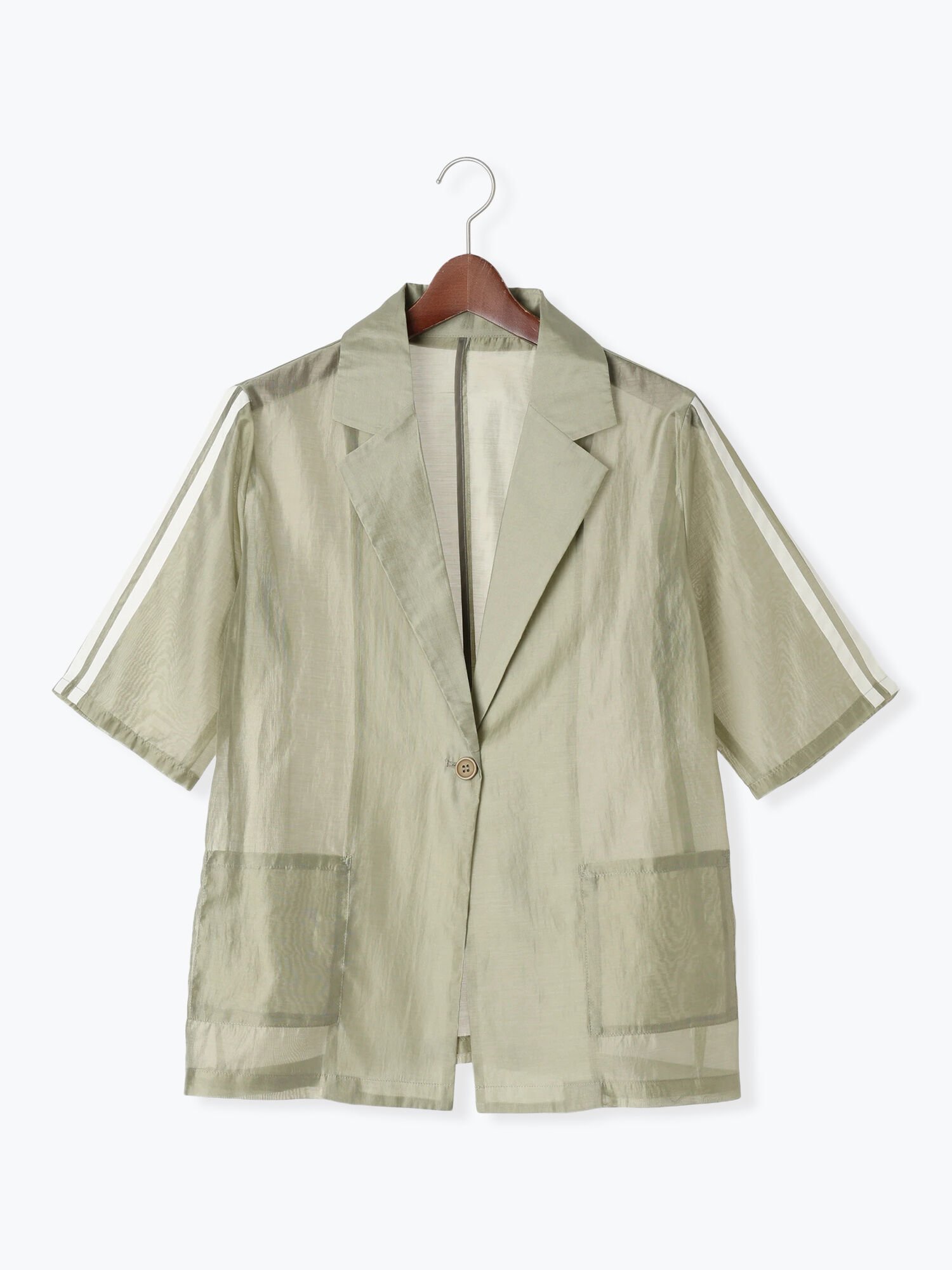 【テチチ/Te chichi】のライン入りシアージャケット インテリア・キッズ・メンズ・レディースファッション・服の通販 founy(ファニー) 　ファッション　Fashion　レディースファッション　Fashion for Women　アウター　Coat / Outerwear Collection　レディースジャケット・軽アウター　Jackets　おすすめ　Recommended / Our Picks　シアー　Sheer, See-Through　ジャケット　Jacket, Outerwear　スリーブ　Sleeve, Long Sleeve / Short Sleeve　タンク　Tank Top, Sleeveless Top　カーキ|ID: prp329100004633408 ipo3291000000033586599