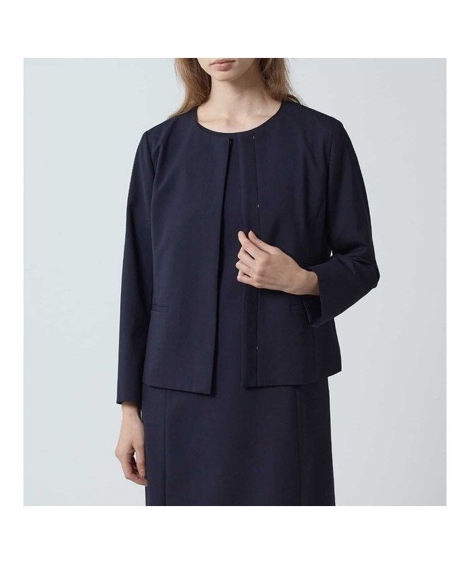 【アクアスキュータム/Aquascutum】の【セットアップ対応】アナスタシアノーカラージャケット インテリア・キッズ・メンズ・レディースファッション・服の通販 founy(ファニー) 　ファッション　Fashion　レディースファッション　Fashion for Women　アウター　Coat / Outerwear Collection　レディースジャケット・軽アウター　Jackets　ノーカラージャケット / シンプル上品コーデ　Collarless Jackets　サマー　Summer, Summer Style　ジャケット　Jacket, Outerwear　ストレッチ　Stretch, Stretchy Fabric　スプリング　Spring, Spring Collection　スリット　Slit, Slit Detail　セットアップ　Set-Up, Coordinated Outfit　ドレス　Dress, One-Piece　ネックレス　Necklace, Pendant Necklace　フロント　Front, Front Design　ラウンド　Round, Round Neck　おすすめ　Recommended / Our Picks　夏　Summer　ネイビー|ID: prp329100004633432 ipo3291000000033352295