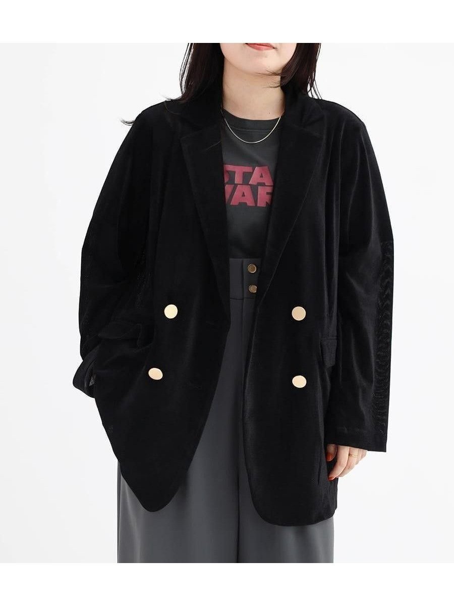 【ヴァン/Vin】のメッシュベロアテーラードジャケット インテリア・キッズ・メンズ・レディースファッション・服の通販 founy(ファニー) 　ファッション　Fashion　レディースファッション　Fashion for Women　アウター　Coat / Outerwear Collection　レディースジャケット・軽アウター　Jackets　テーラードジャケット / 通勤・きれいめスタイル　Tailored Jackets & Blazers　ジャケット　Jacket, Outerwear　タートル　Turtleneck, Turtle Collar　ダブル　Double, Double-Breasted　エレガント 上品　Elegant　A/W・秋冬　Autumn/Winter　ブラック|ID: prp329100004633438 ipo3291000000033352355